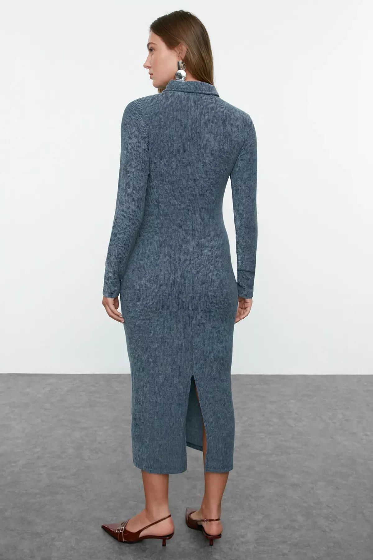 Blue Polo Neck Bodycon Dress, , large image number 4