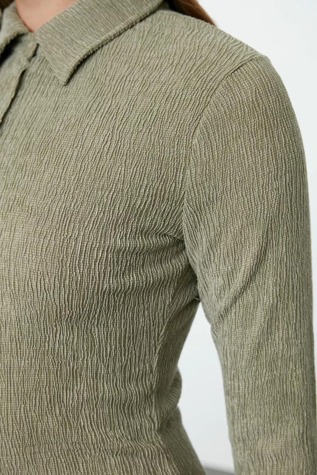 Khaki Polo Neck Bodycon Dress, , large image number 2