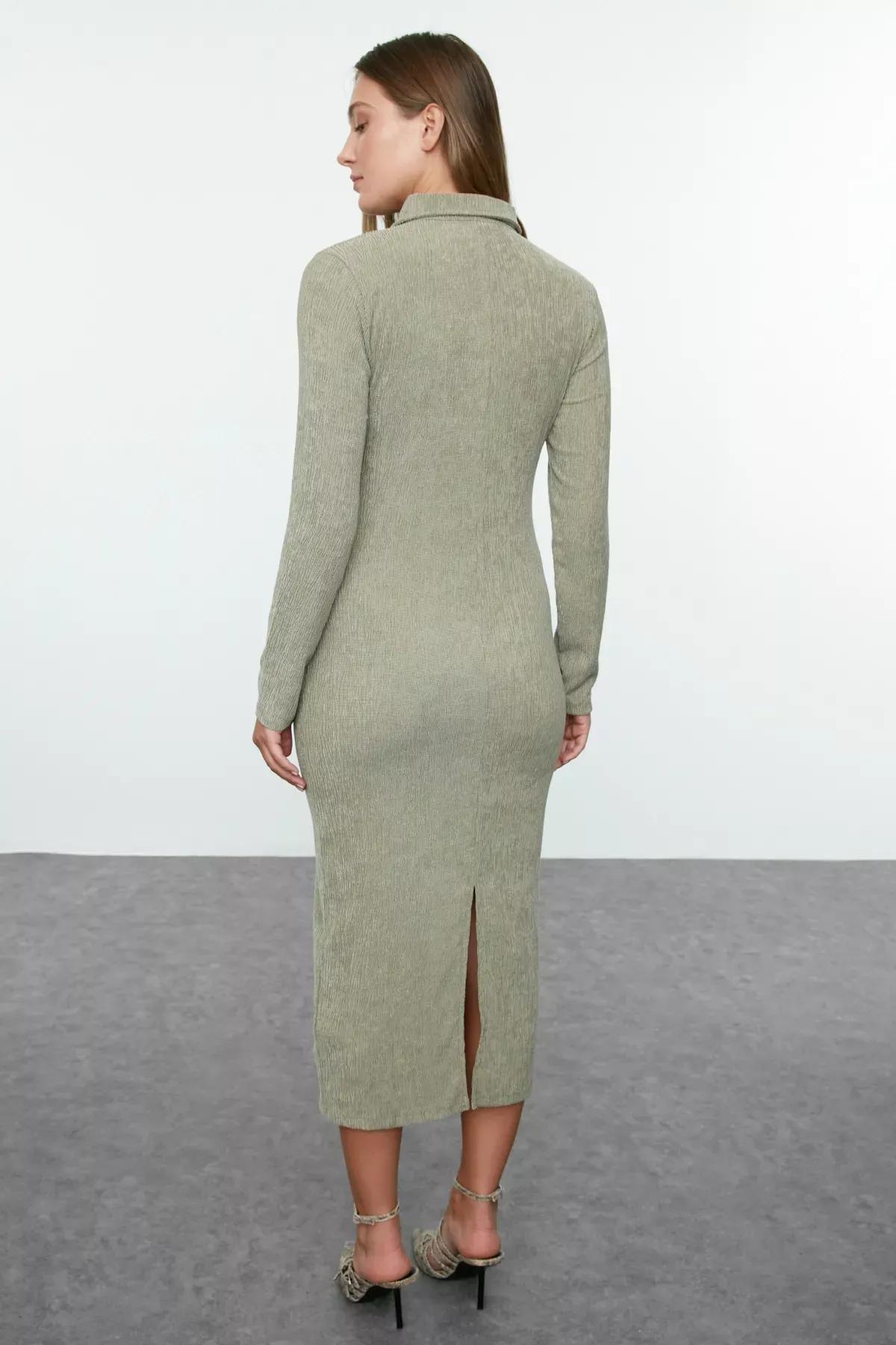 Khaki Polo Neck Bodycon Dress, , large image number 4