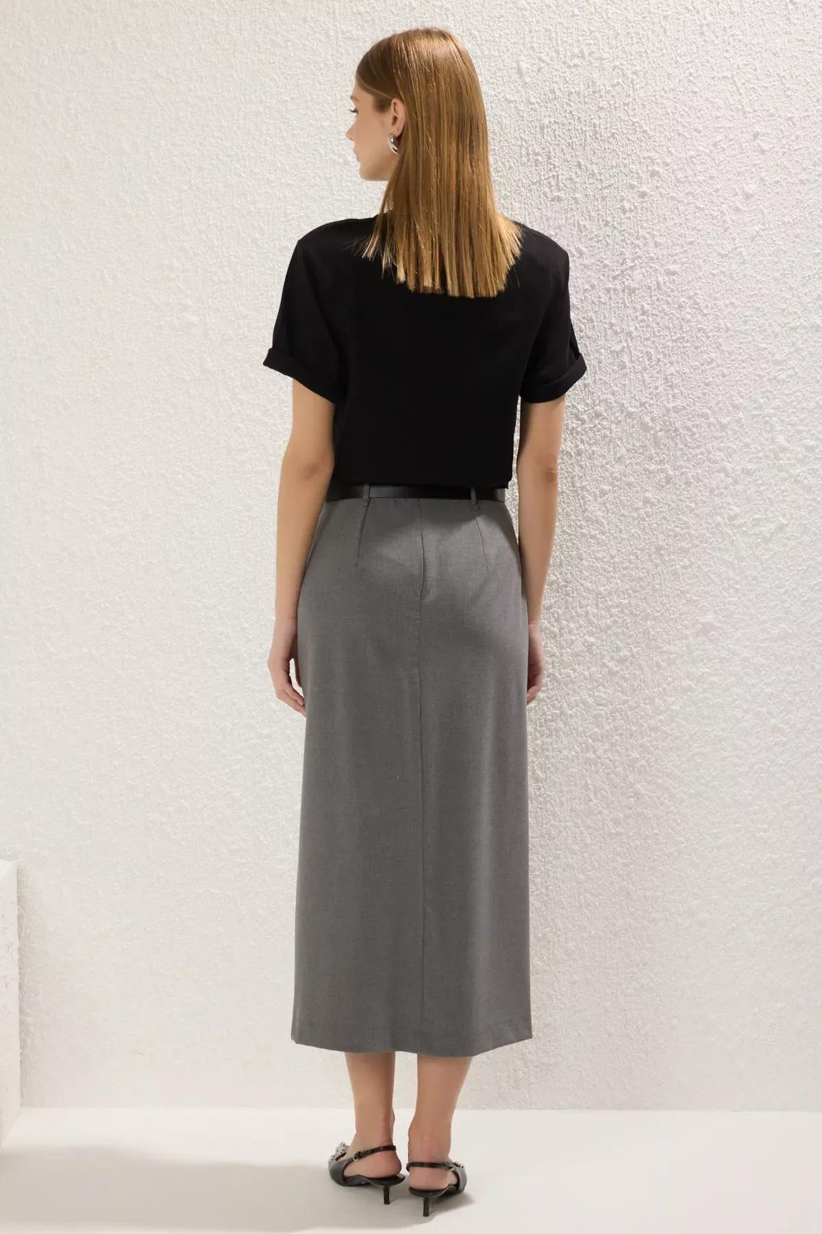 Grey Double Breasted Maxi Skirt, Anthracite, large image number 7