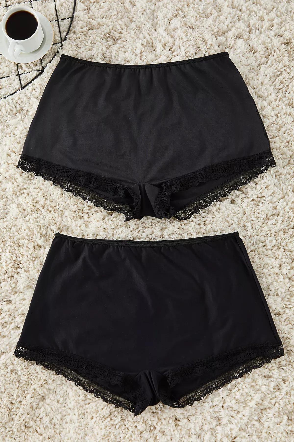 Black High Waist Laced Plus-Size Panties, Set Of 2, BLACK, medium