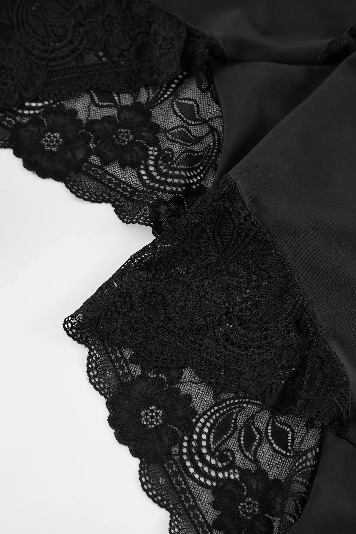 Black High Waist Laced Plus-Size Panties, Set Of 2, BLACK, large image number 1