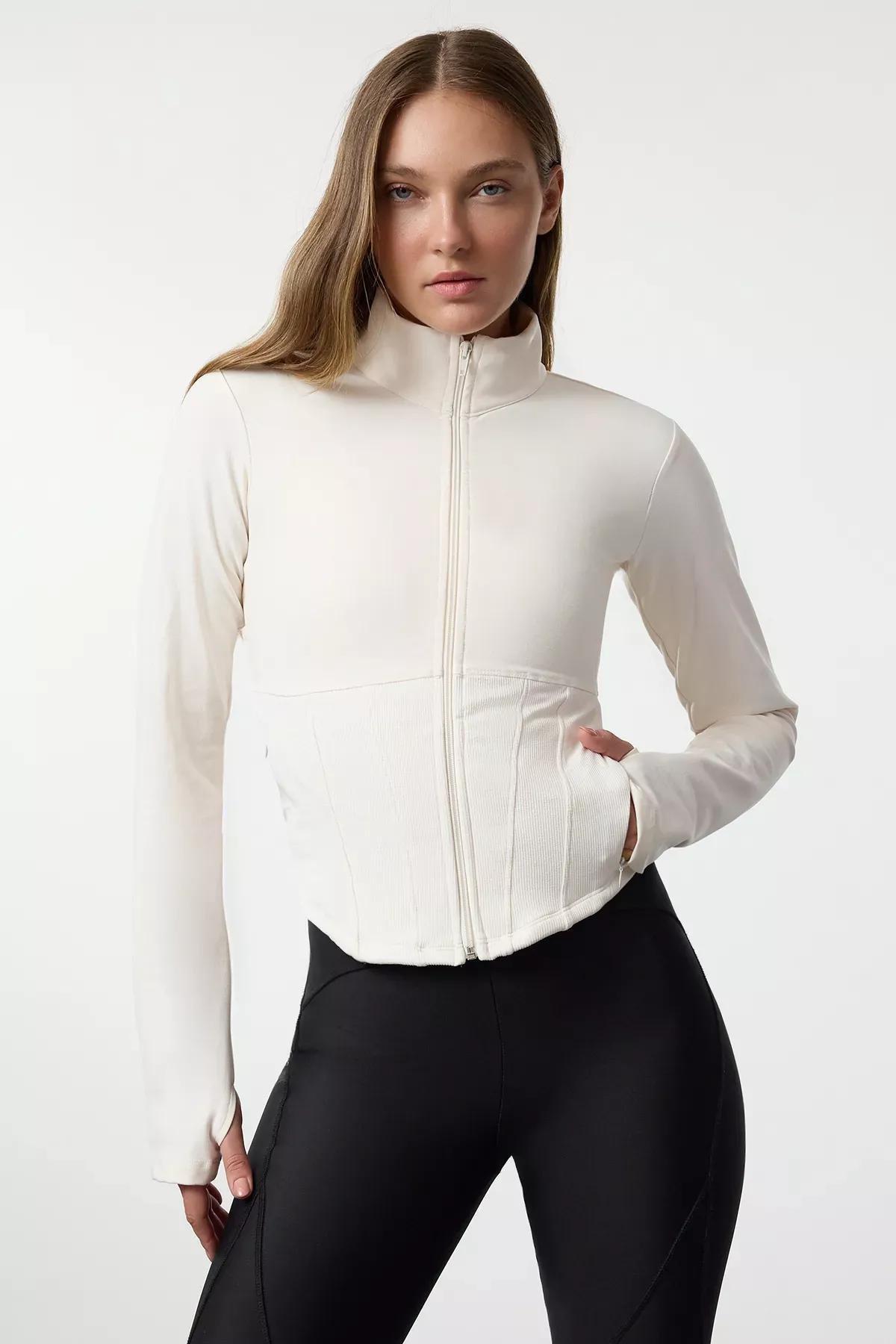 Beige Thumb Hole Sports Sweatshirt, , large image number 0