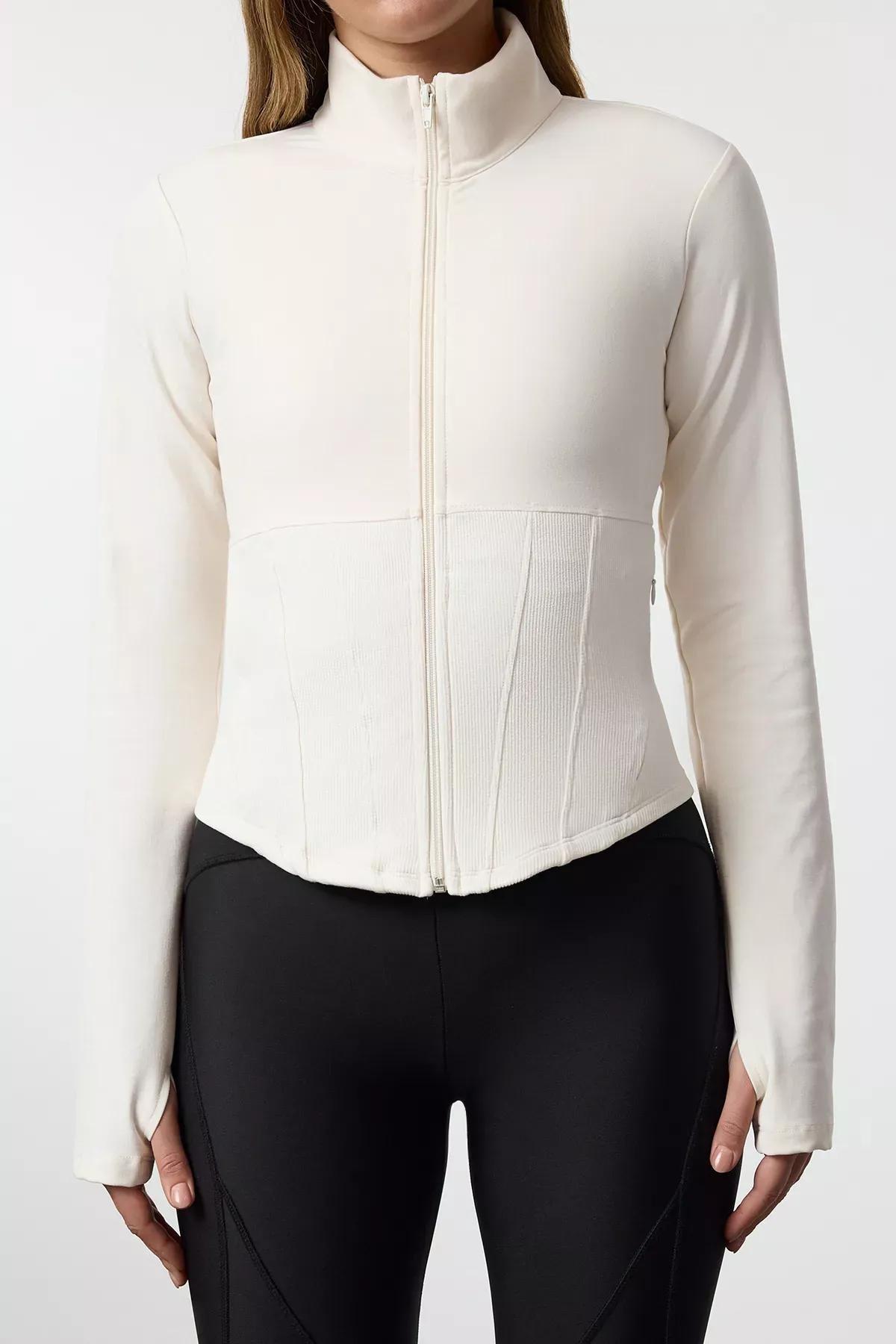 Beige Thumb Hole Sports Sweatshirt, , large image number 2