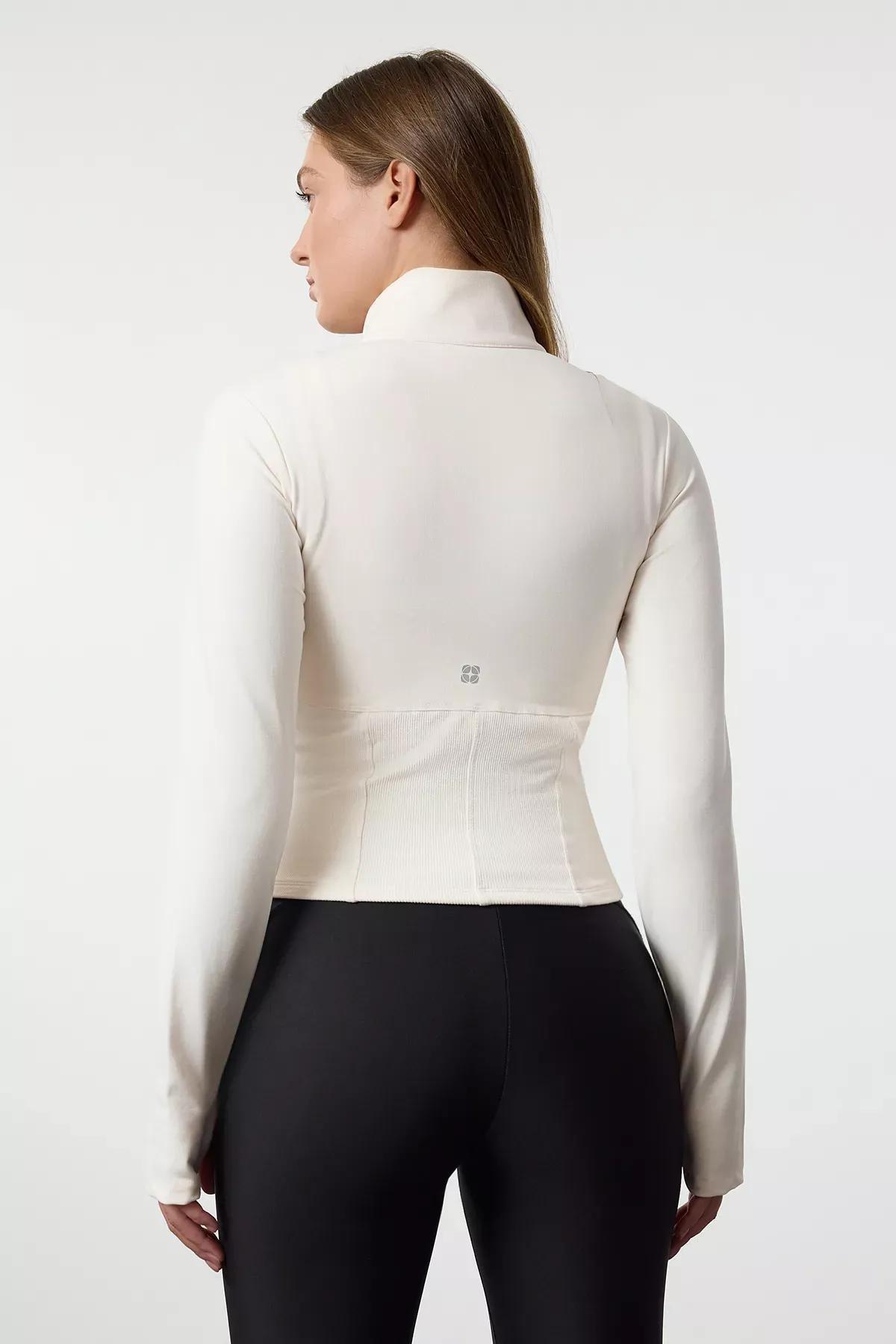 Beige Thumb Hole Sports Sweatshirt, Ecru, large image number 4