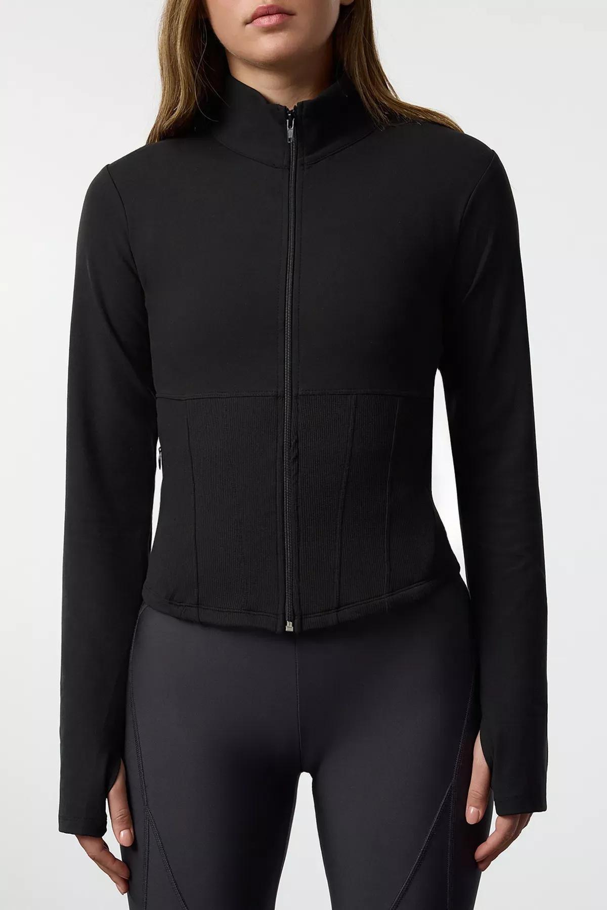 Black Thumb Hole Sports Sweatshirt, , large image number 2