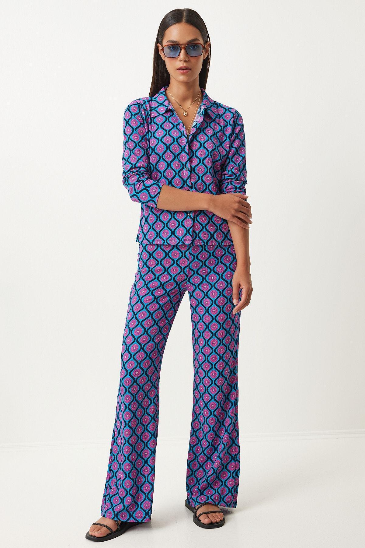 طقم متناسق صيفي منسوج بنمط منقوش، أزرق, Blue Pink, large image number 1
