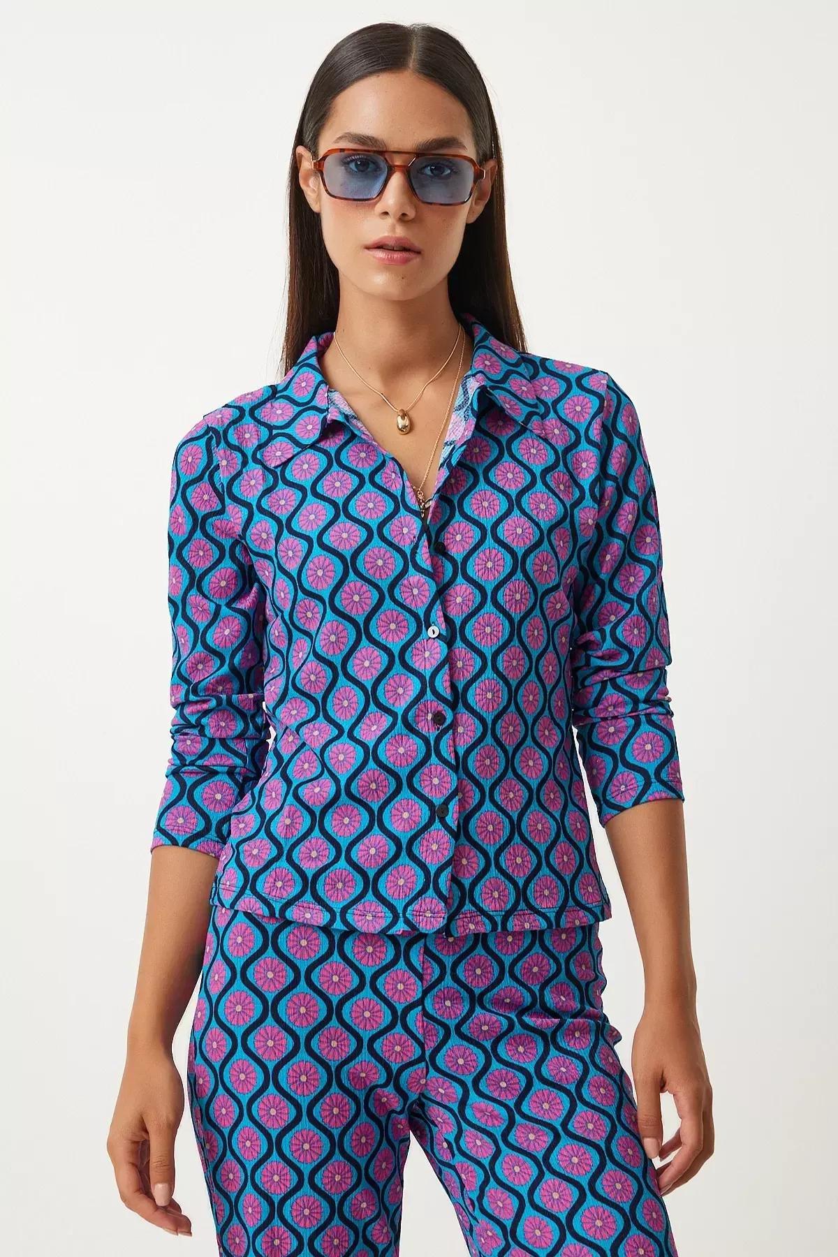 طقم متناسق صيفي منسوج بنمط منقوش، أزرق, Blue Pink, large image number 2