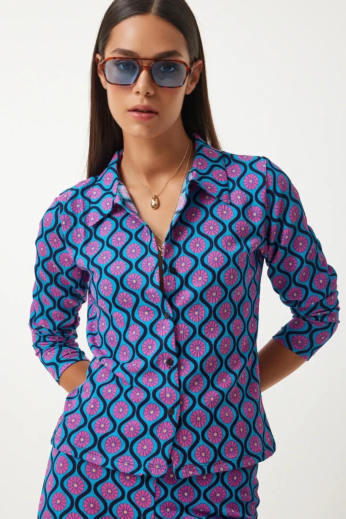 طقم متناسق صيفي منسوج بنمط منقوش، أزرق, Blue Pink, large image number 3