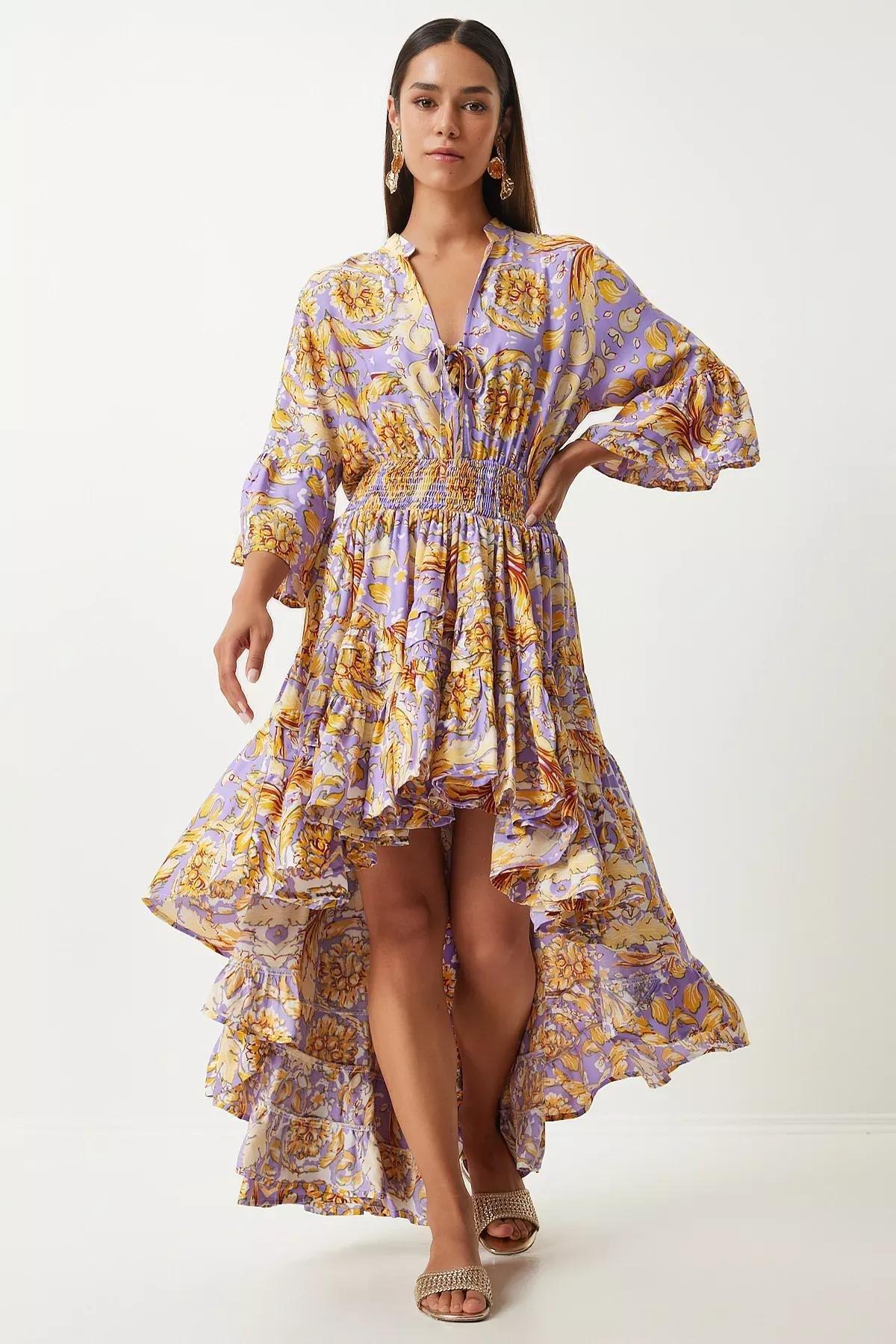 Lilac Floral Bohemian Maxi Dress, Lilac Yellow, large image number 2