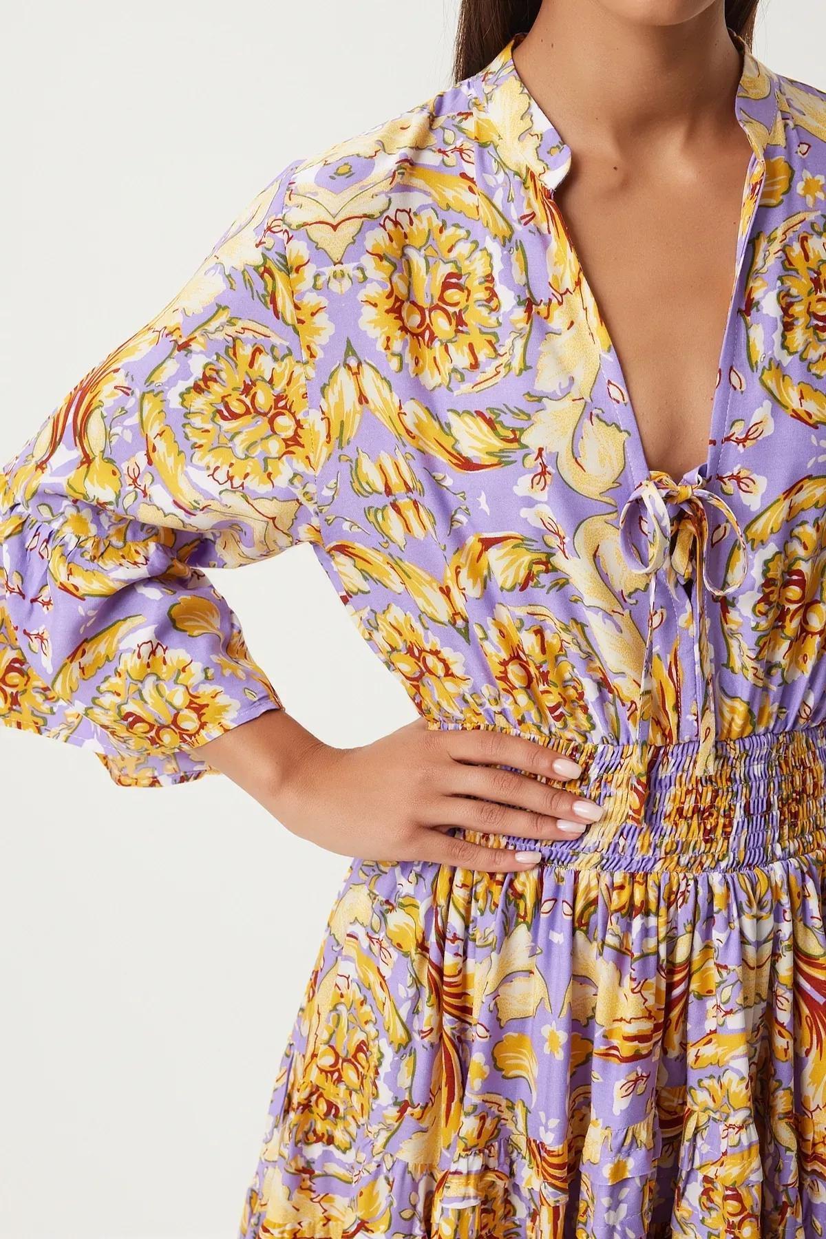 Lilac Floral Bohemian Maxi Dress, Lilac Yellow, large image number 3