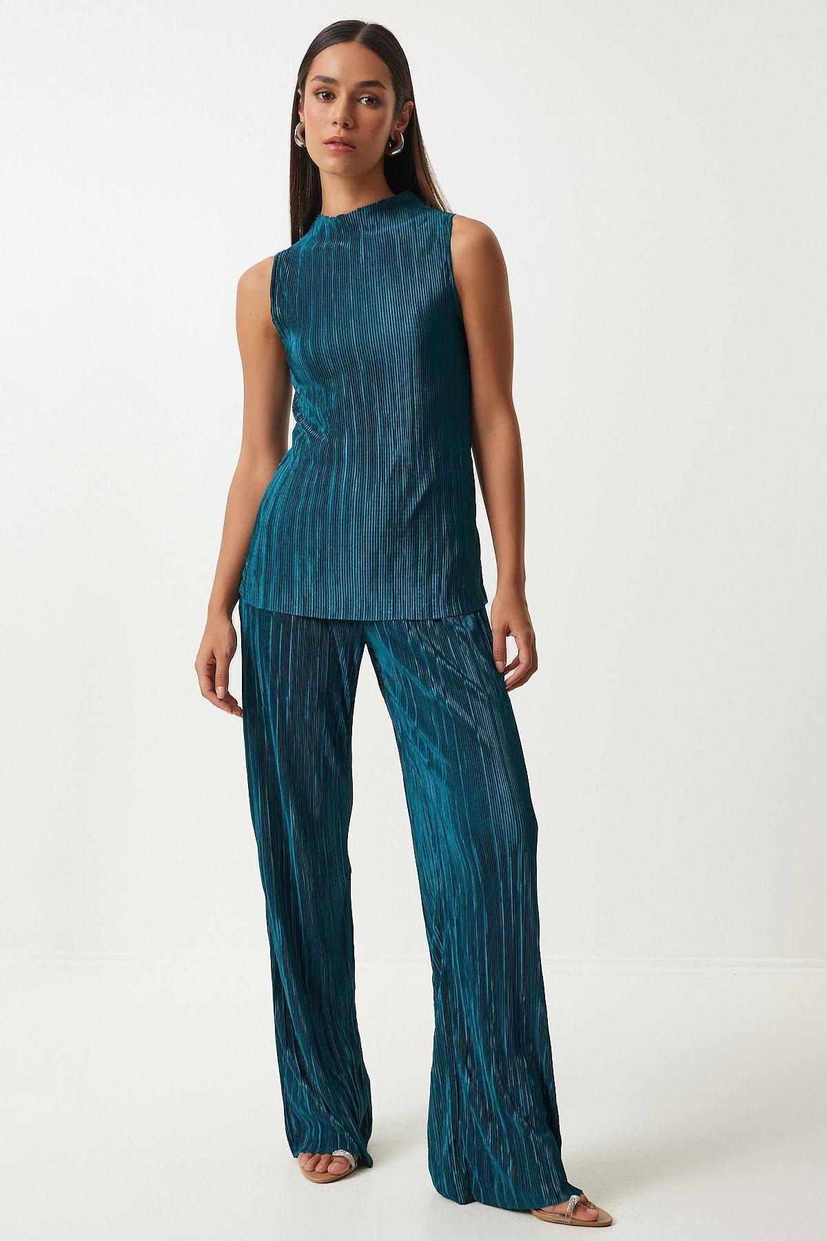 Emerald Green Set Textured Top & Trousers, Emerald, large image number 1