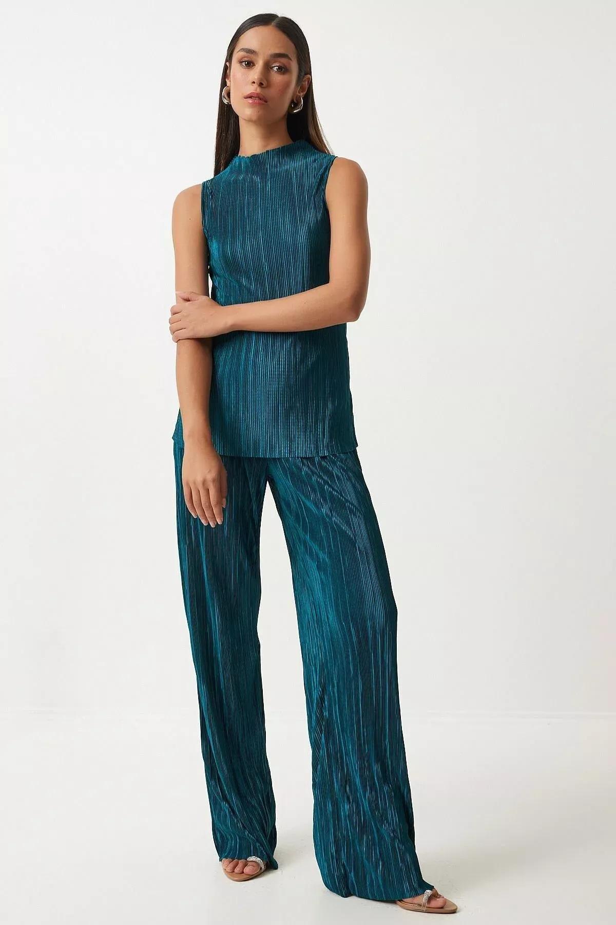 Emerald Green Set Textured Top & Trousers, Emerald, large image number 2