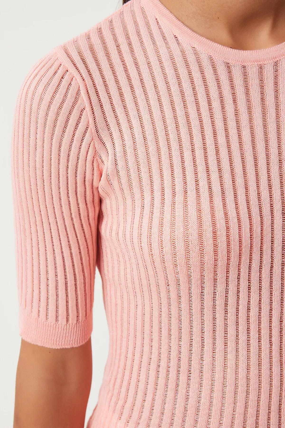 Pink Lightly Transparent Knitted Blouse, Pink, large image number 2