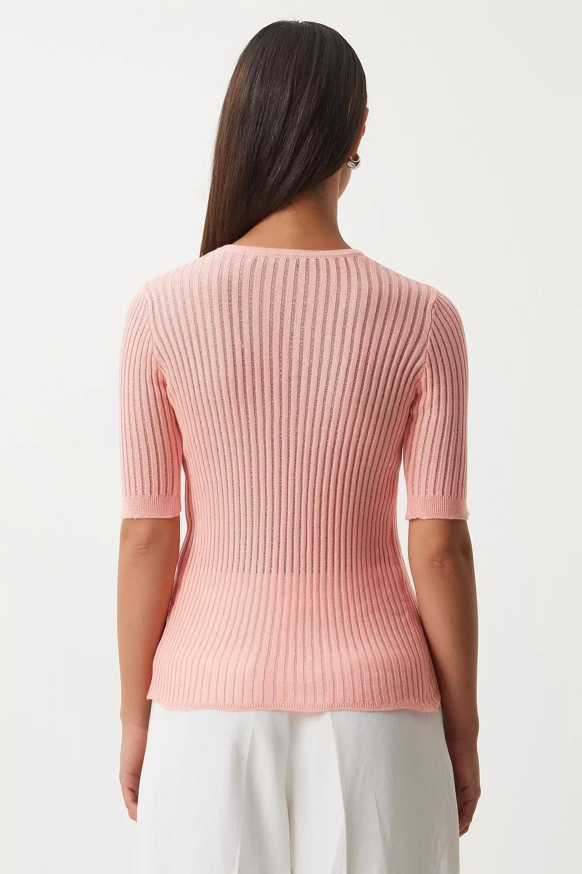 Pink Lightly Transparent Knitted Blouse, Pink, large image number 4