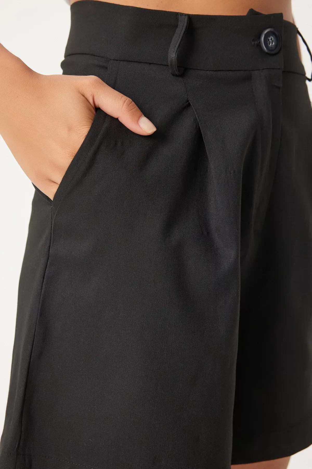 شورت فيسكوز بكسرات، أسود, , large image number 2