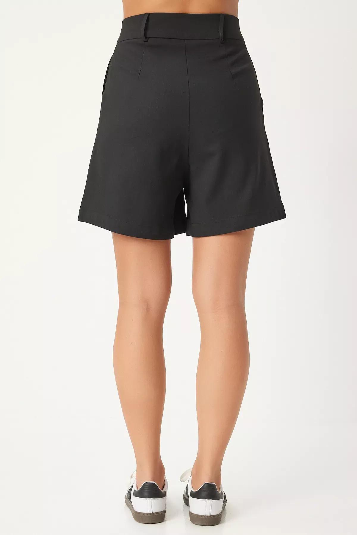 Black Pleated Viscose Shorts, , large image number 3