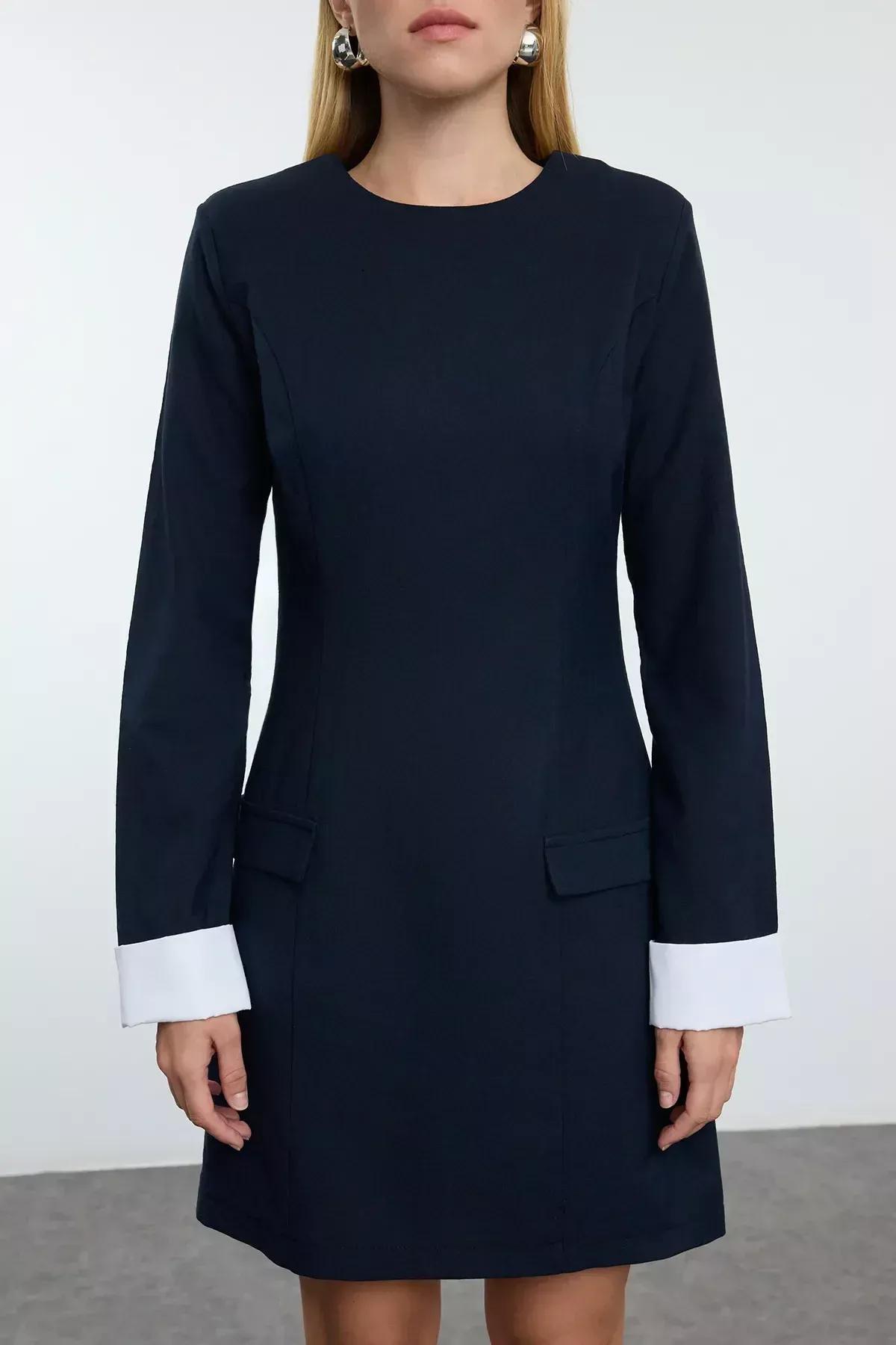فستان قصير بقصة مستقيمة، كحلي, Navy blue, large image number 3