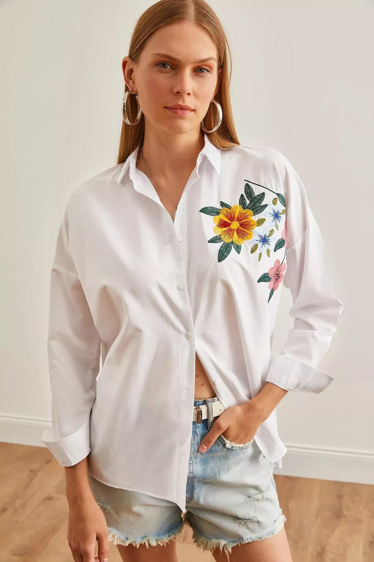 White Floral Embroidered Shirt, C101_6649, large image number 3