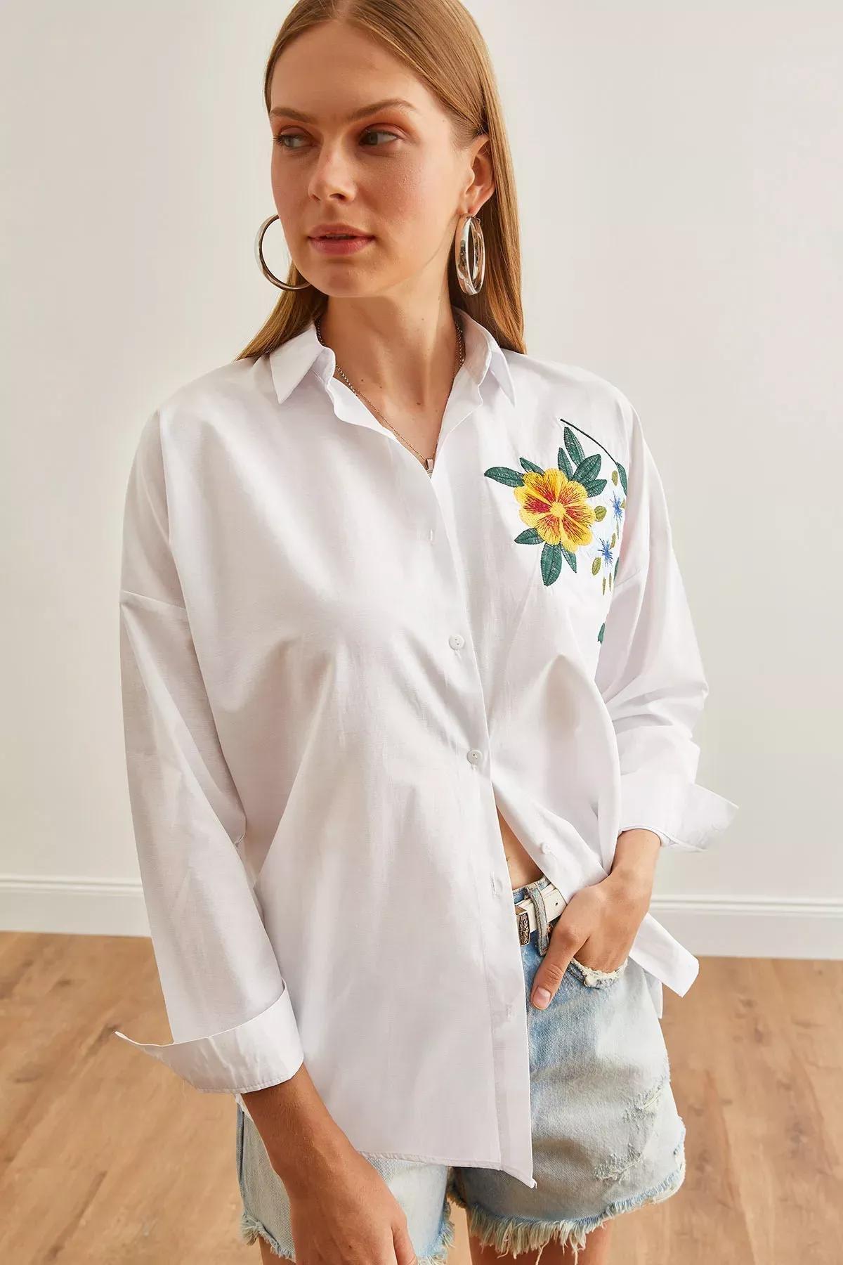 White Floral Embroidered Shirt, C101_6649, large image number 4