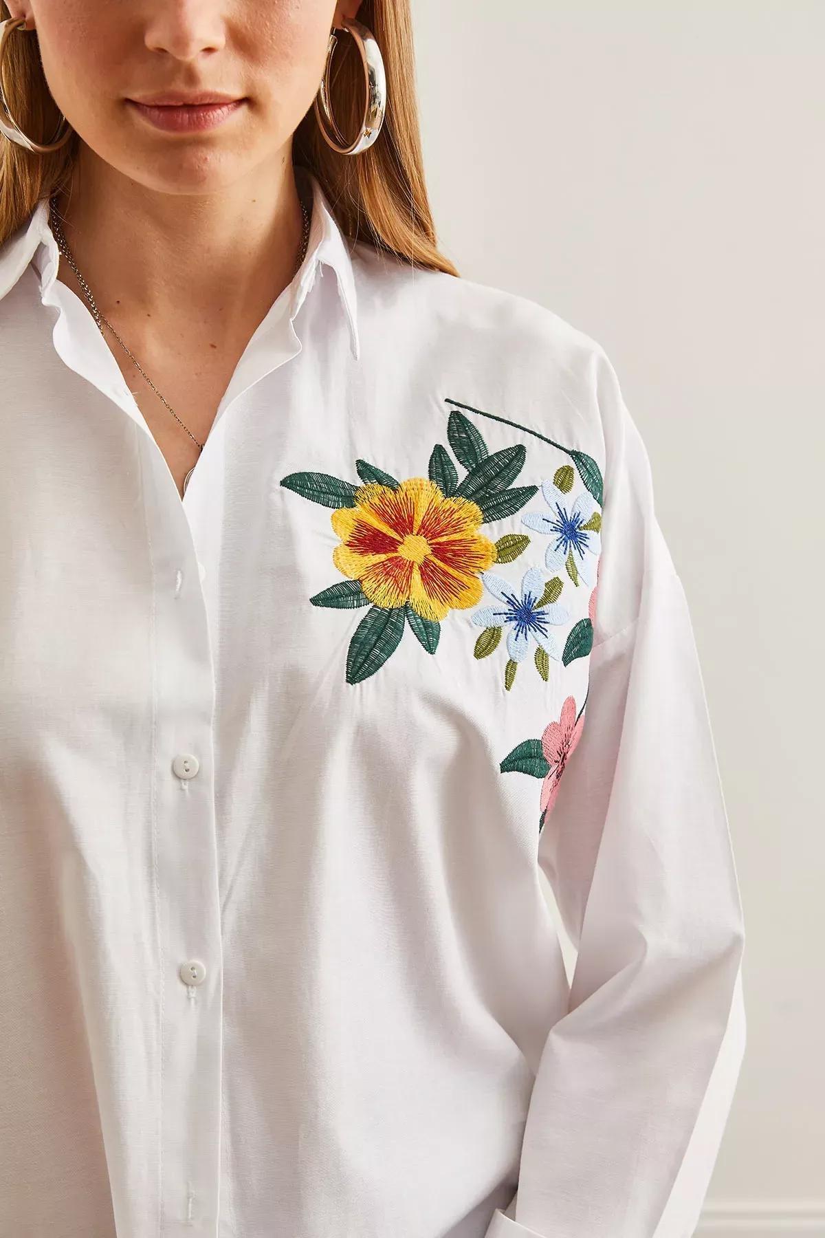 White Floral Embroidered Shirt, C101_6649, large image number 5