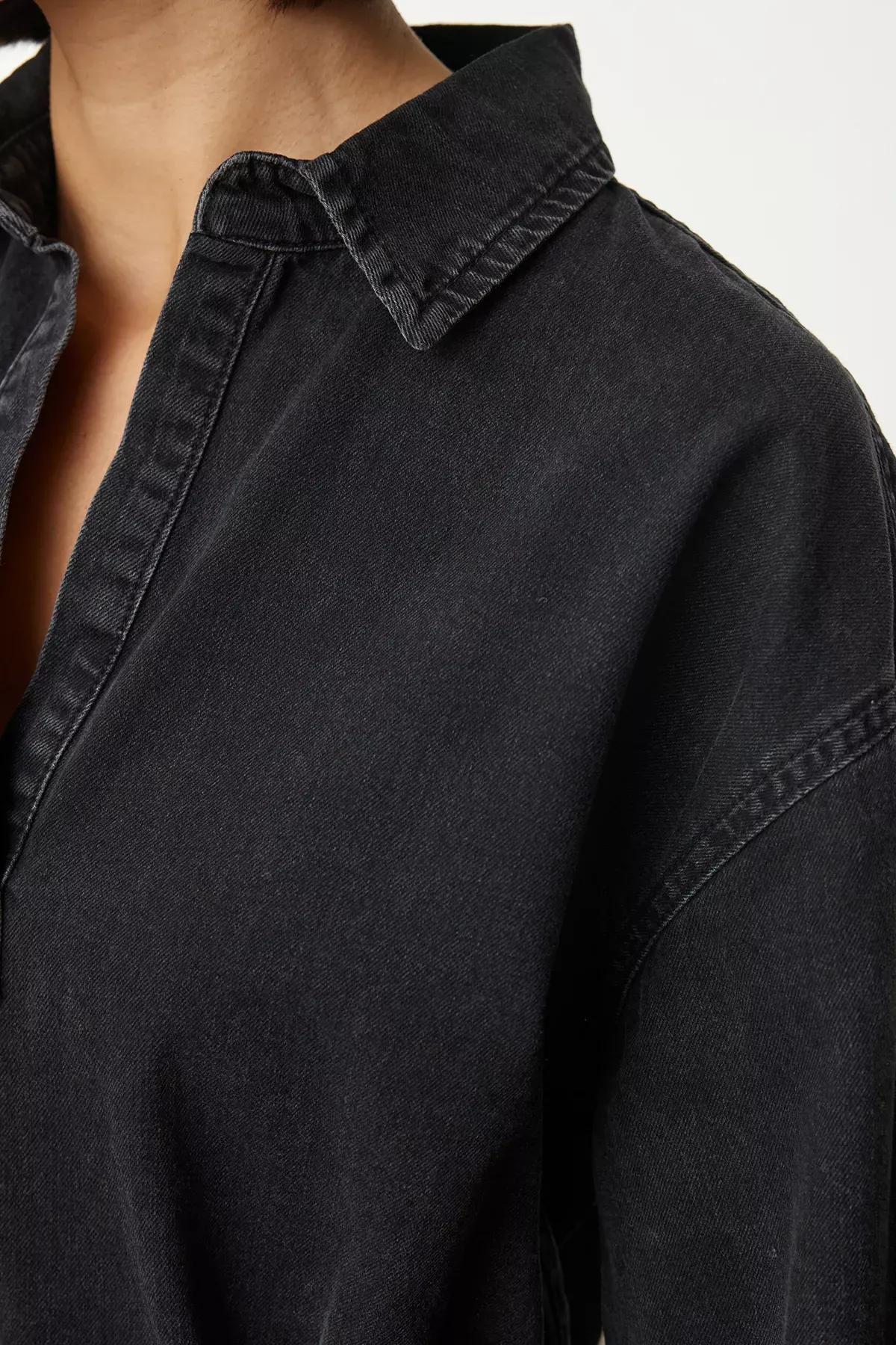 Black Oversize Tied Denim Shirt, , large image number 4