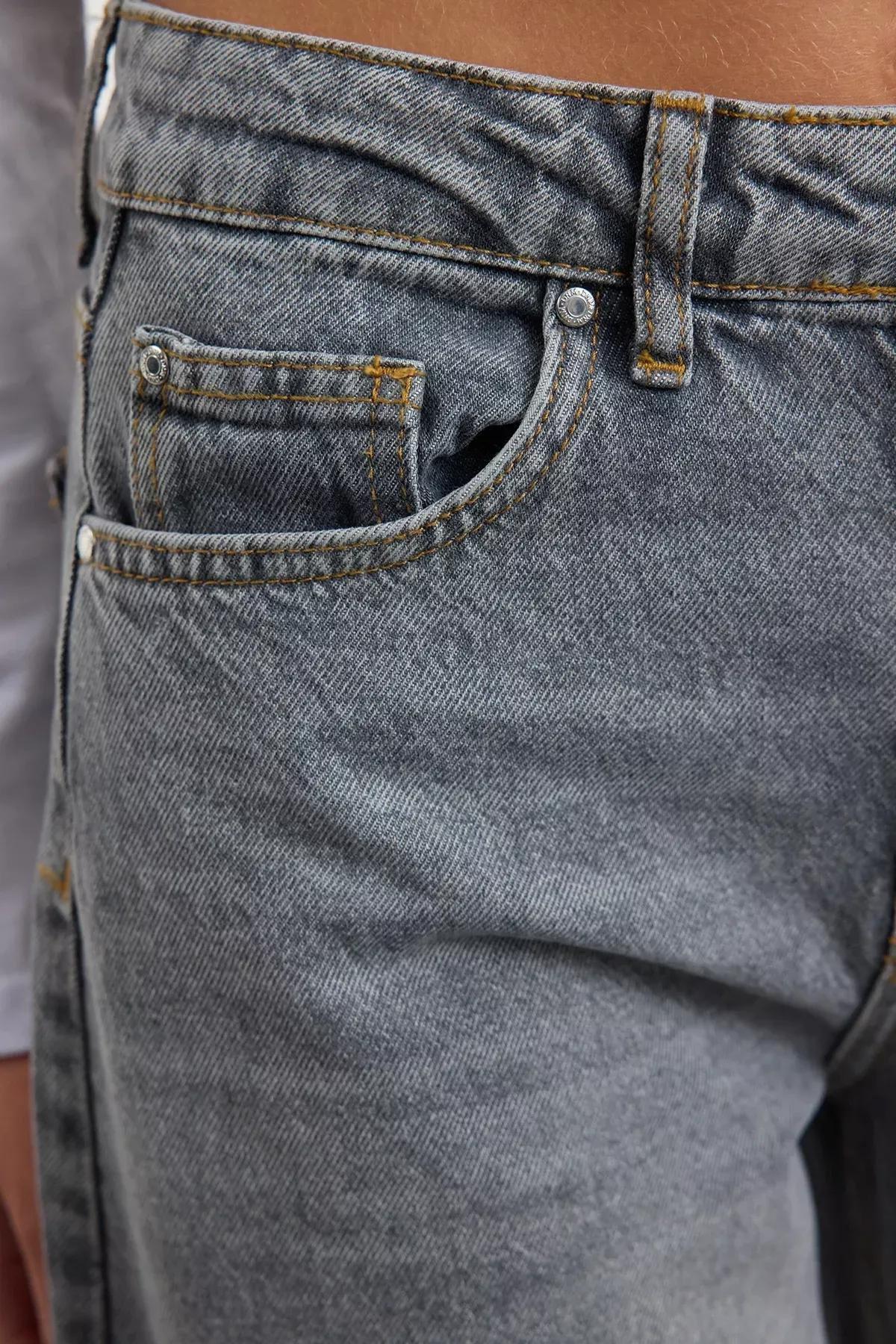 Grey High-Waist Barrel Jeans, , large image number 4