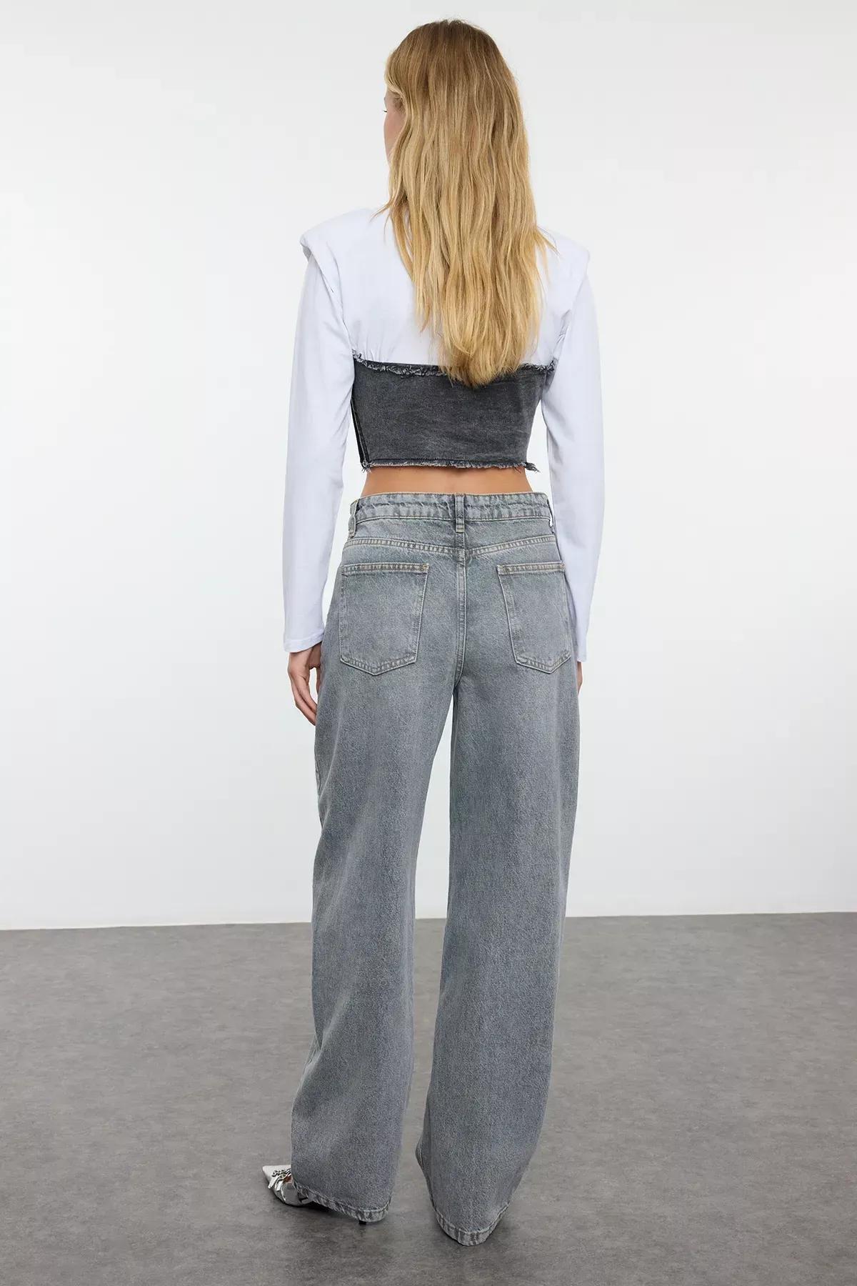 Grey High-Waist Barrel Jeans, , large image number 7