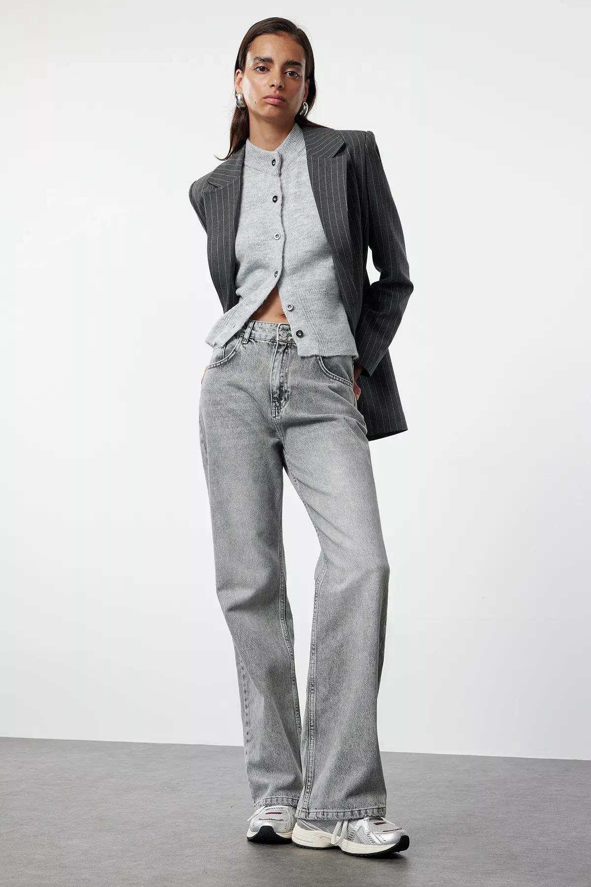 Gray High Waist Wide Leg Jeans TWOAW25JE00178, Single item, , large image number 0