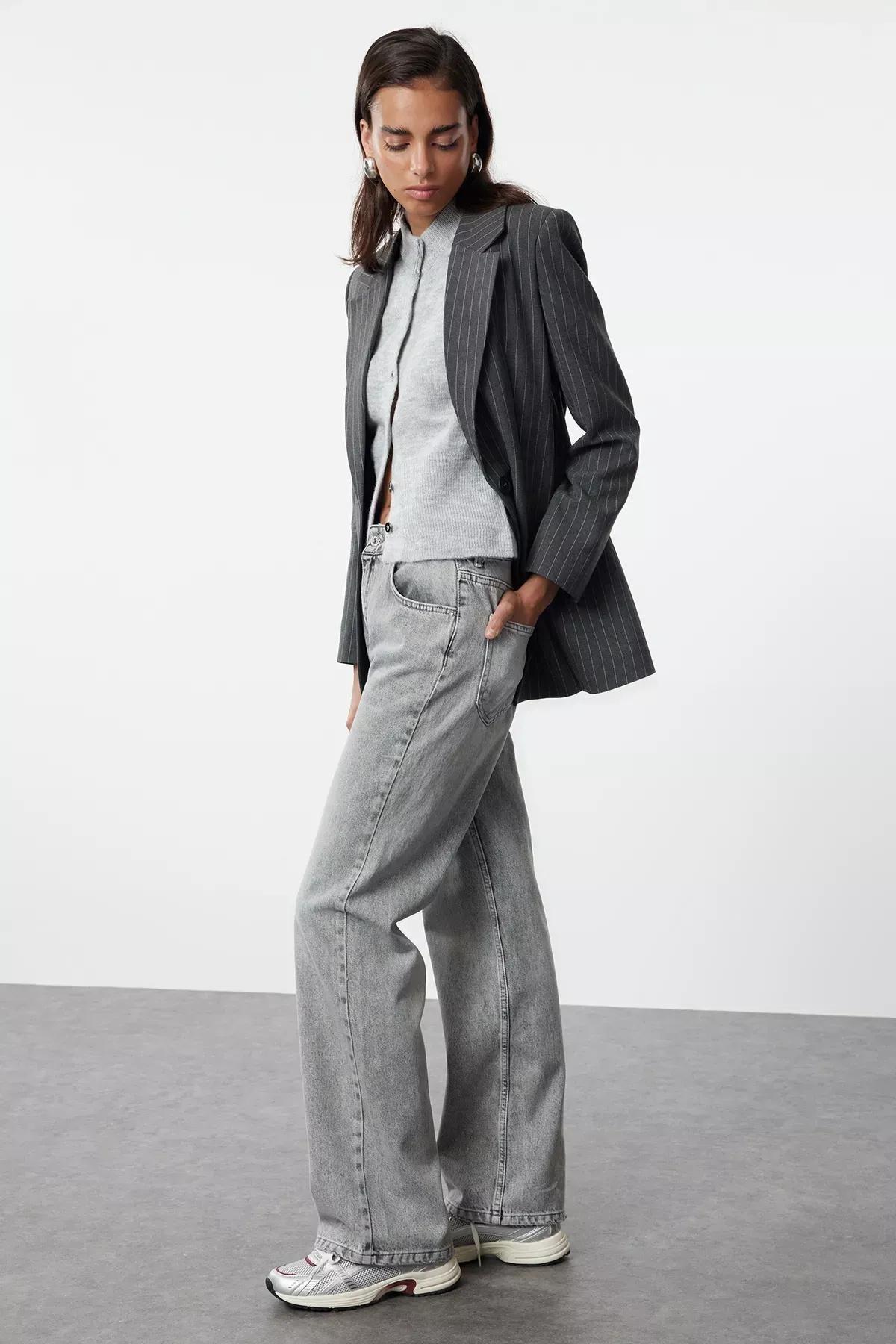 Gray High Waist Wide Leg Jeans TWOAW25JE00178, Single item, , large image number 1