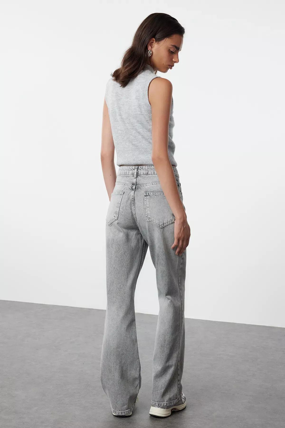 Gray High Waist Wide Leg Jeans TWOAW25JE00178, Single item, , large image number 4