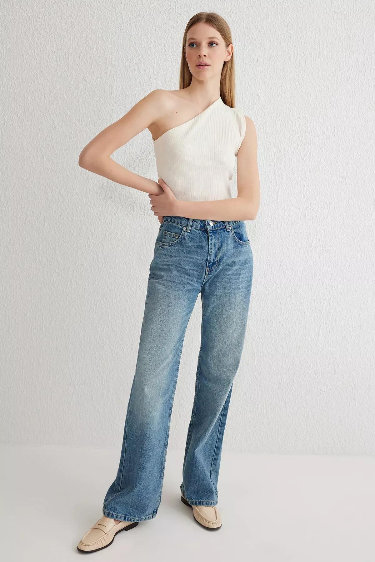 Blue Wide Leg High-Waist Jeans, , large image number 0