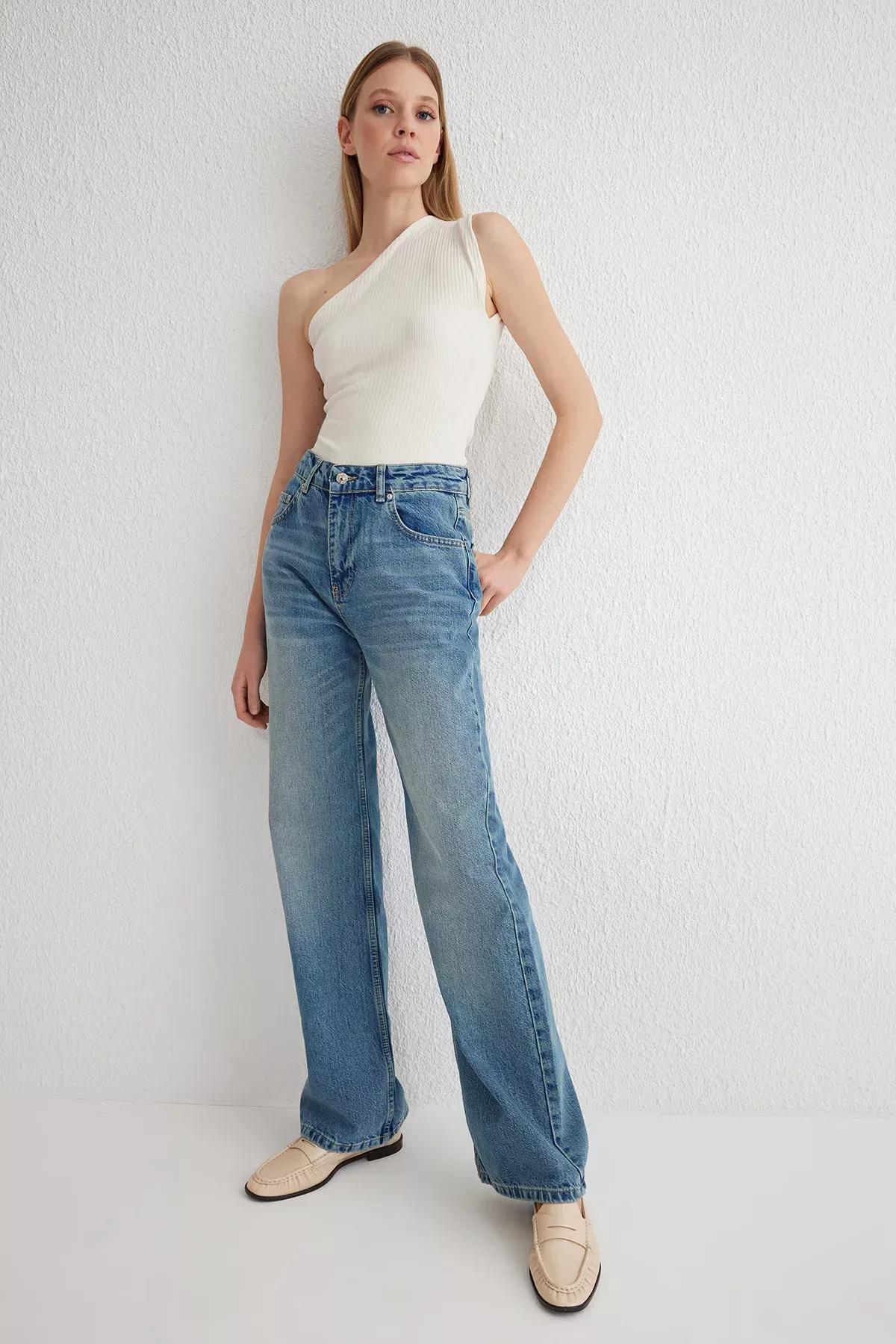 Blue Wide Leg High-Waist Jeans, , large image number 1