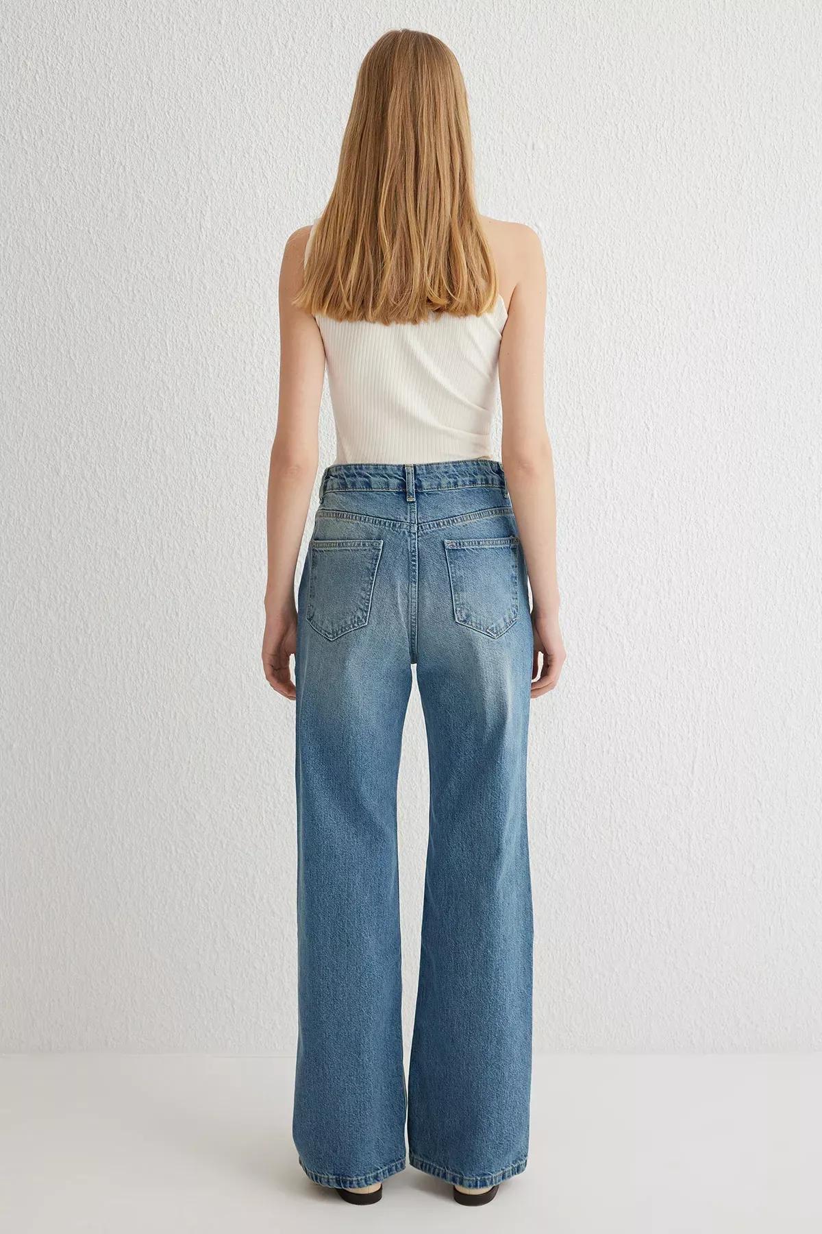 Blue Wide Leg High-Waist Jeans, , large image number 4