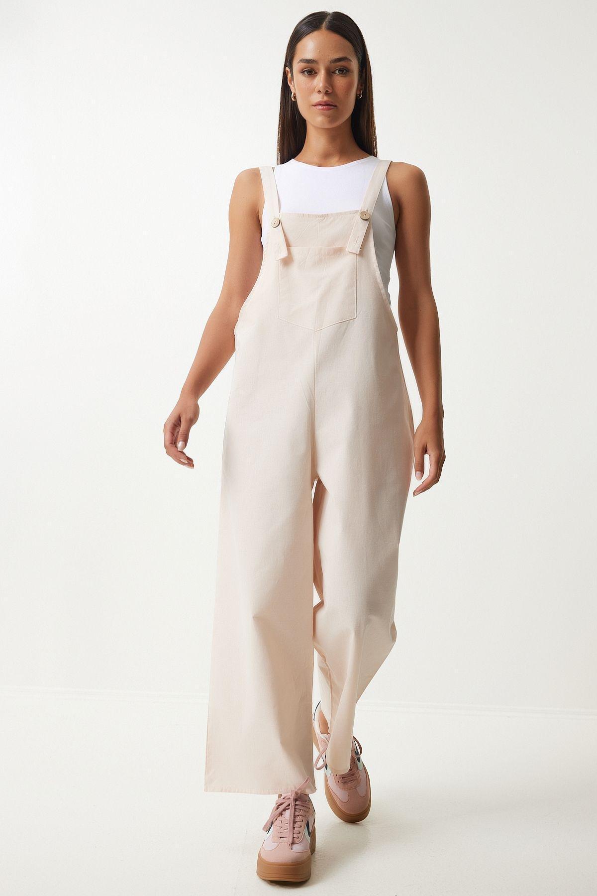 Womens Cream Strappy Thin Gabardine Summer Gardener Overalls KY00011, Single item, , large image number 0