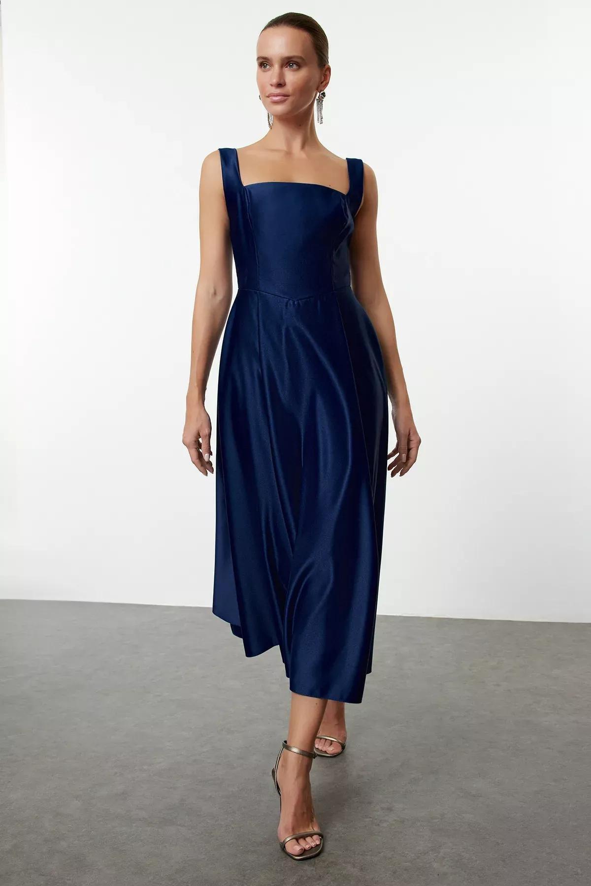 Navy A-Line Woven Occasionwear Dress, Navy blue, medium