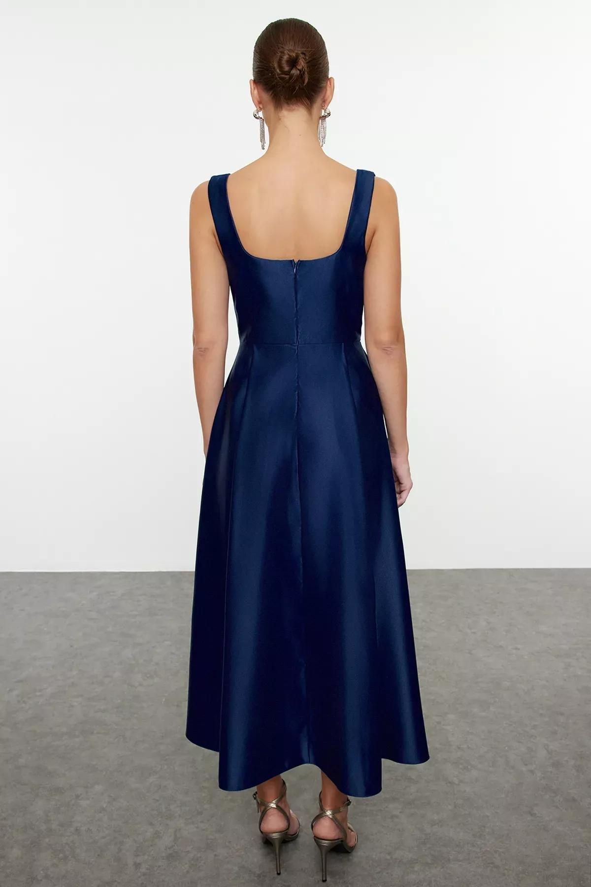فستان مناسبات منسوج بقصة إيه-لاين، كحلي, Navy blue, large image number 4