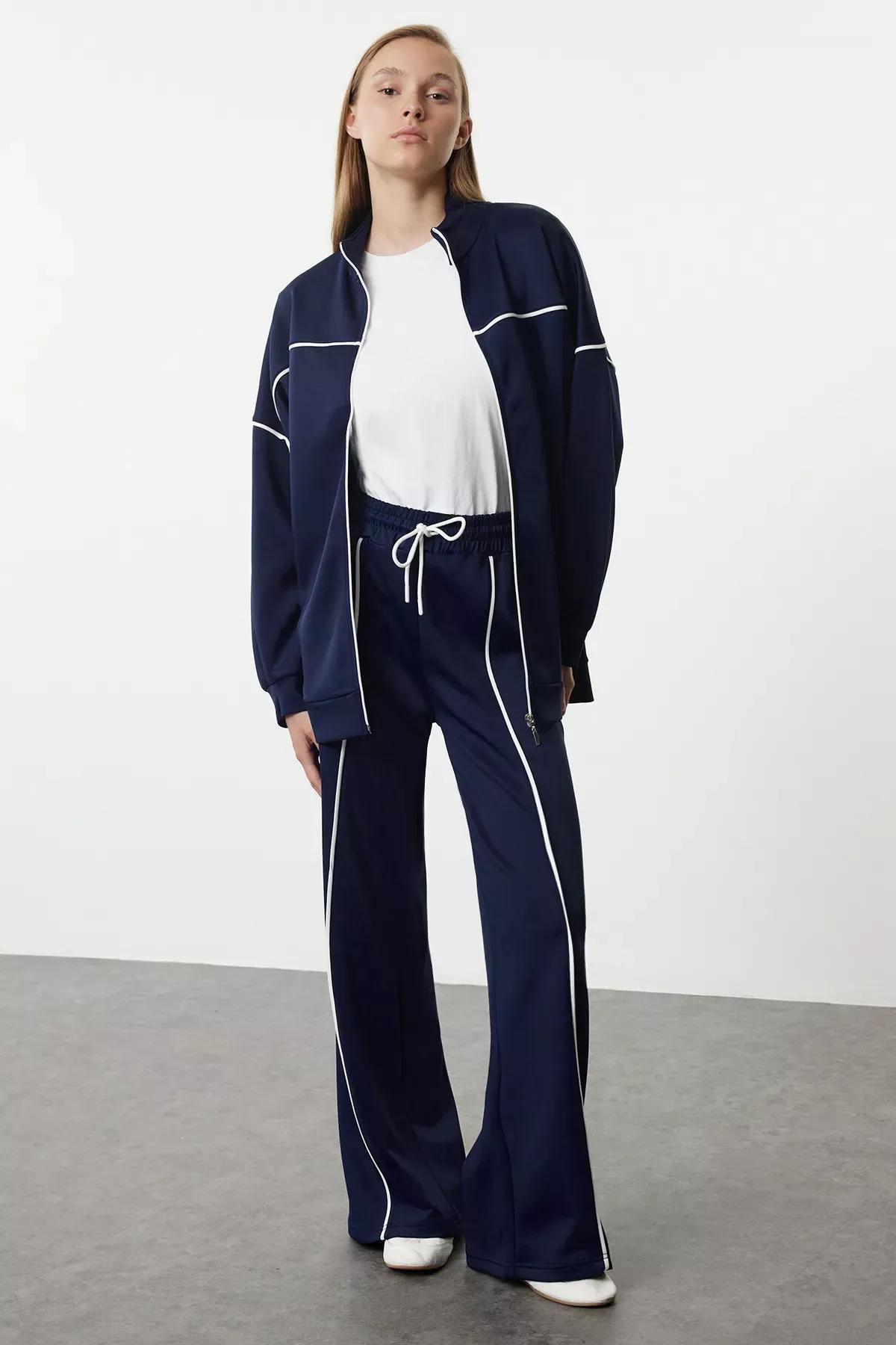 Navy Piping Knitwear Set, Navy blue, medium