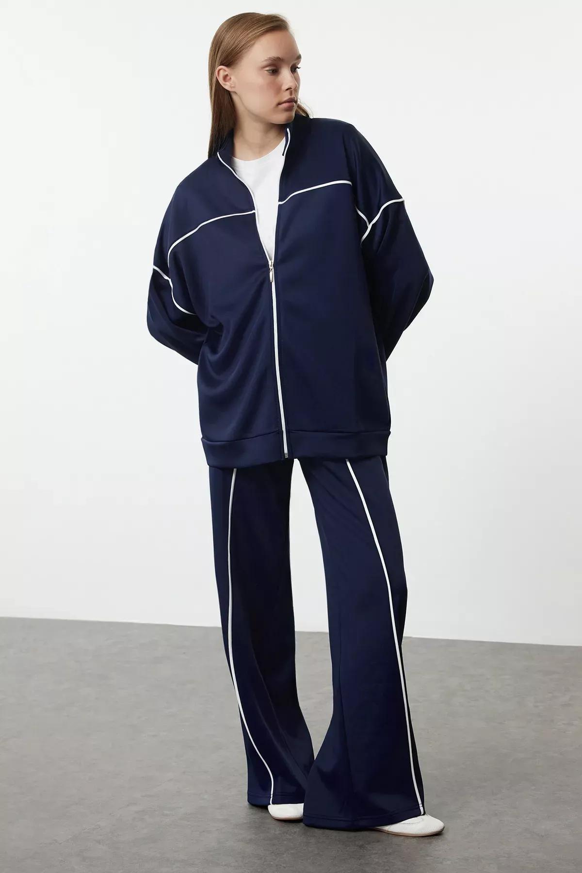 Navy Piping Knitwear Set, Navy blue, medium