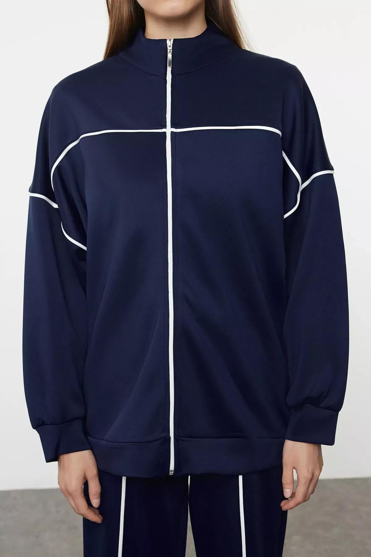 Navy Piping Knitwear Set, Navy blue, medium