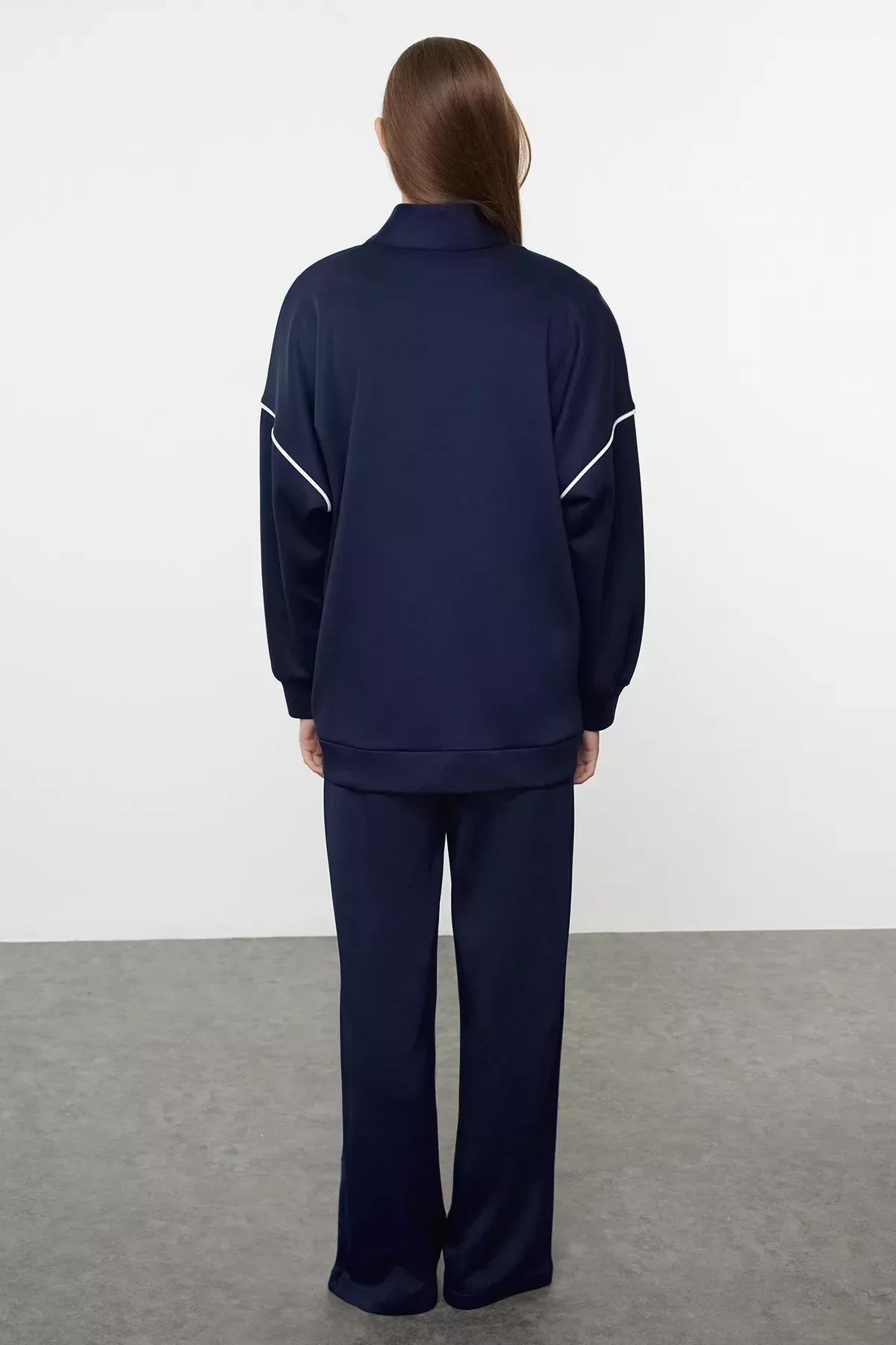 Navy Piping Knitwear Set, Navy blue, large image number 4