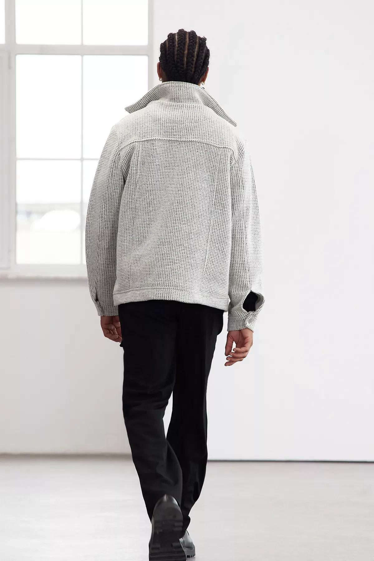 Grey Regular Fit Textured Winter Coat, , large image number 2