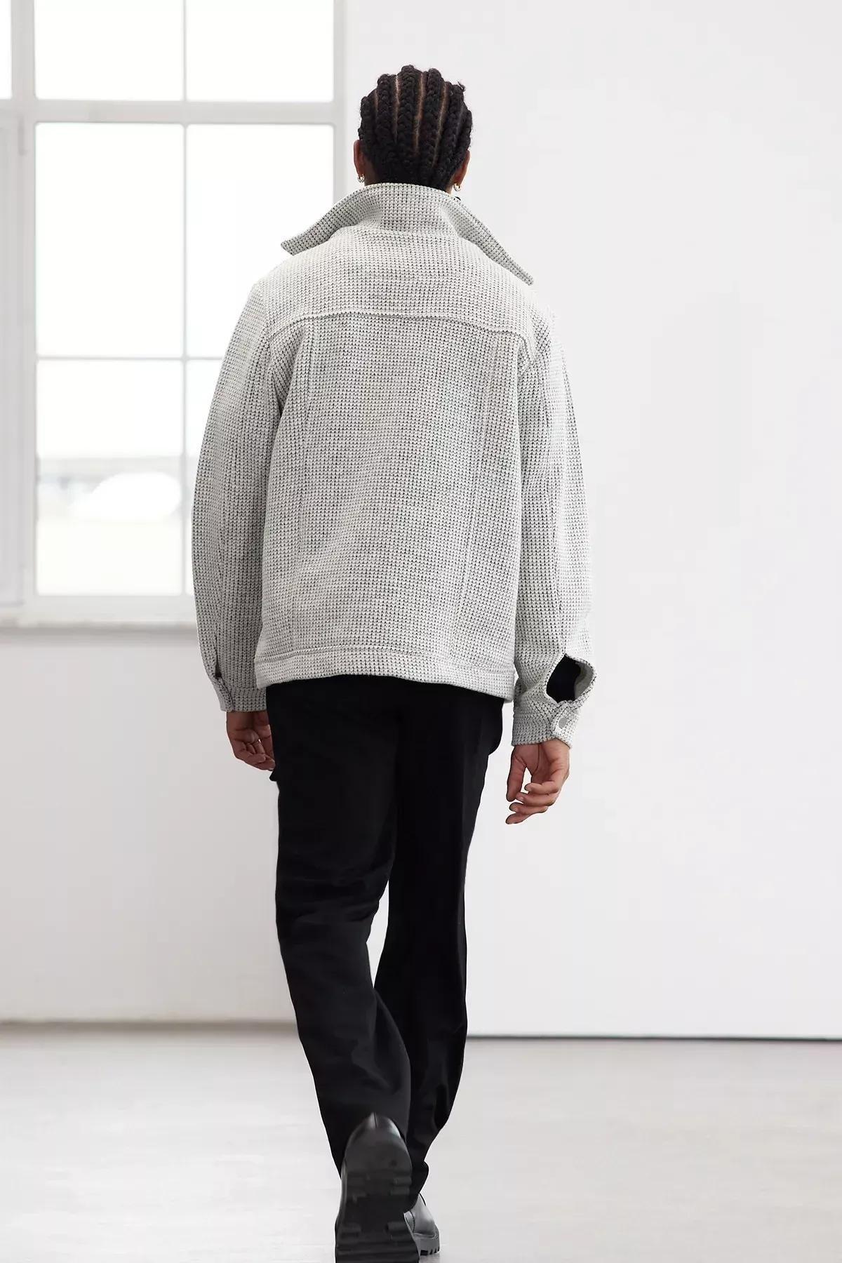 Grey Regular Fit Textured Winter Coat, , large image number 2