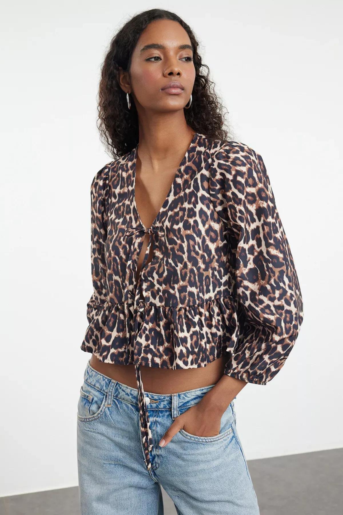 Brown Leopard Patterned Shirt, Very colorful, large image number 1