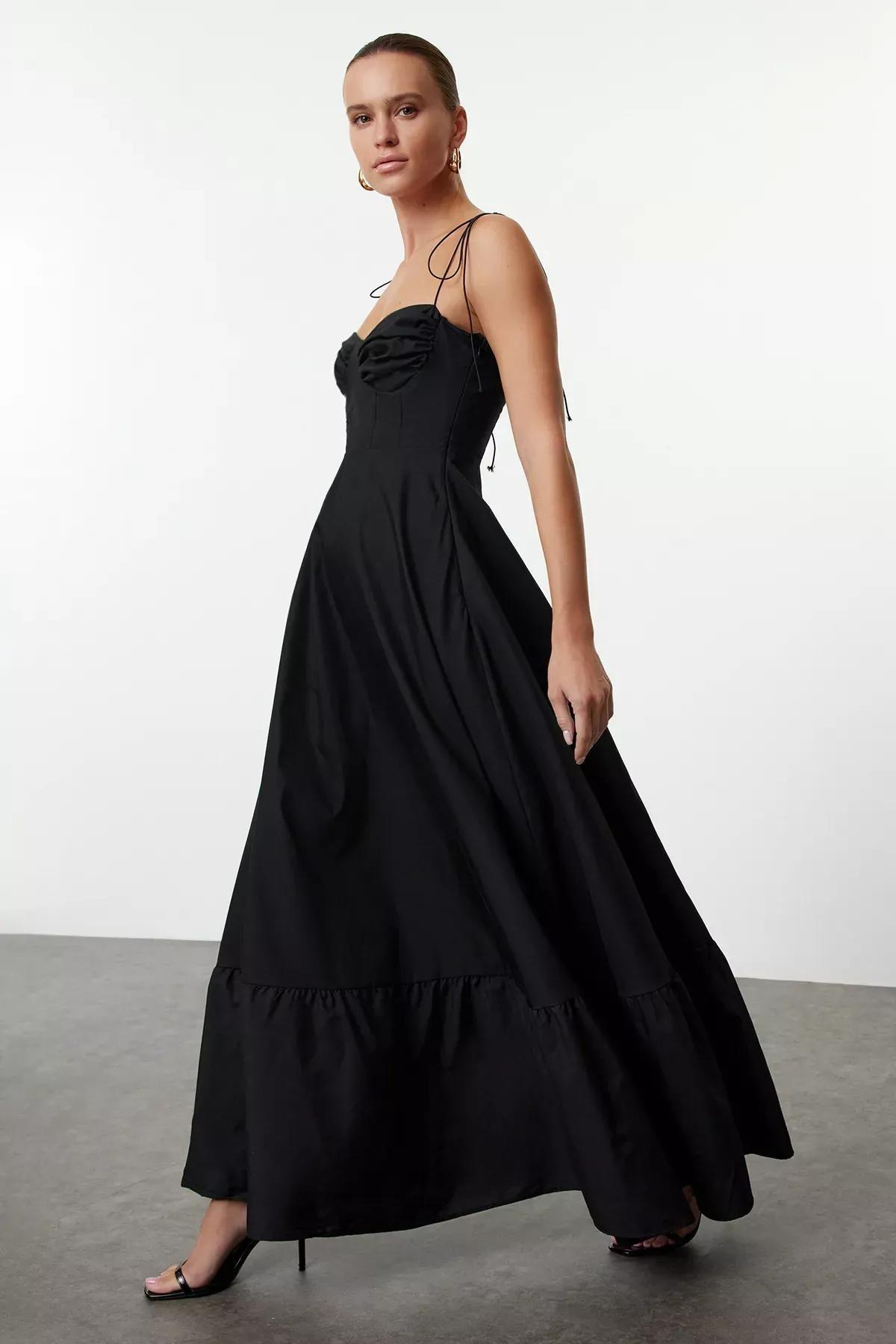 Black Detailed Woven Maxi Dress, , large image number 0