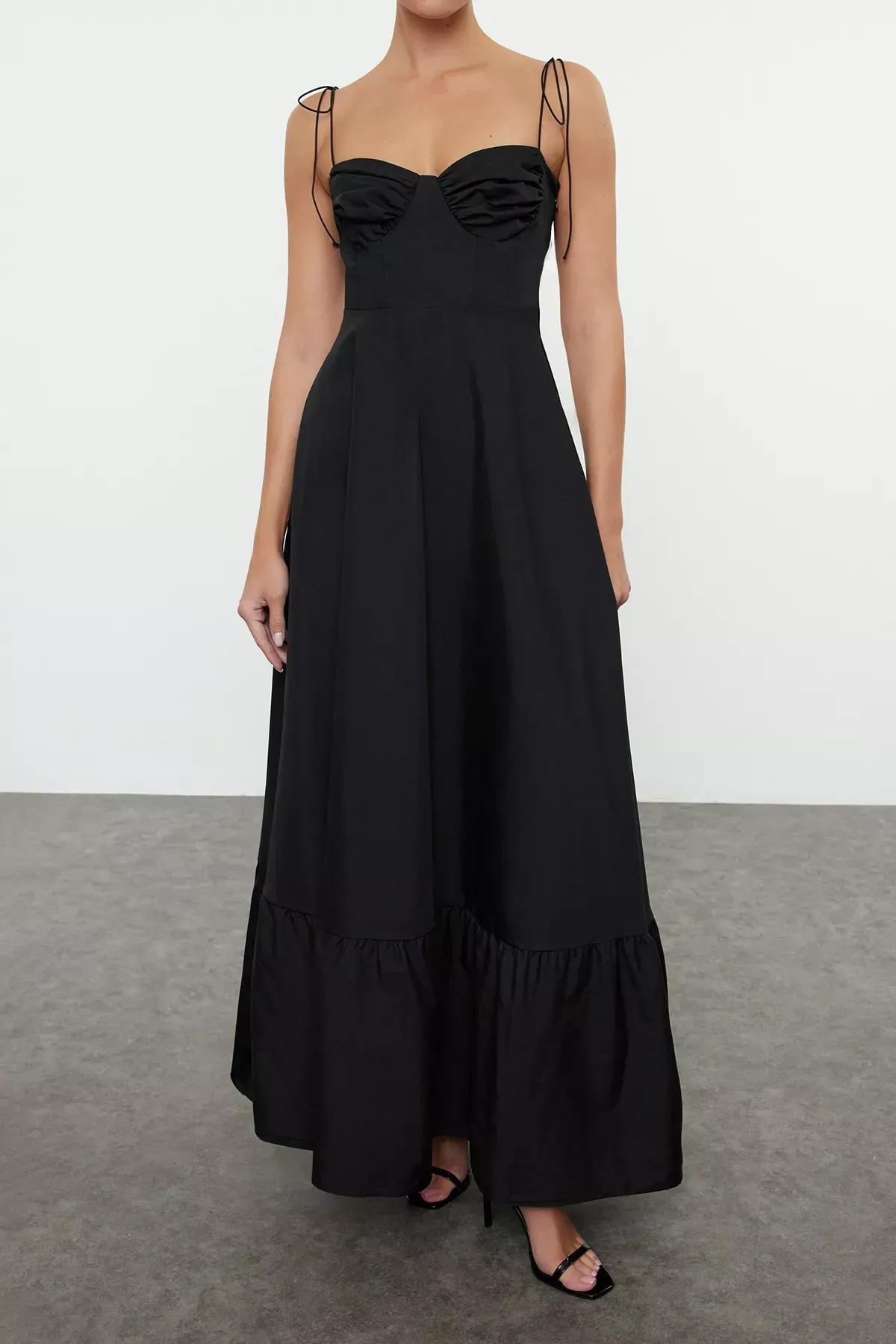 Black Detailed Woven Maxi Dress, , large image number 2
