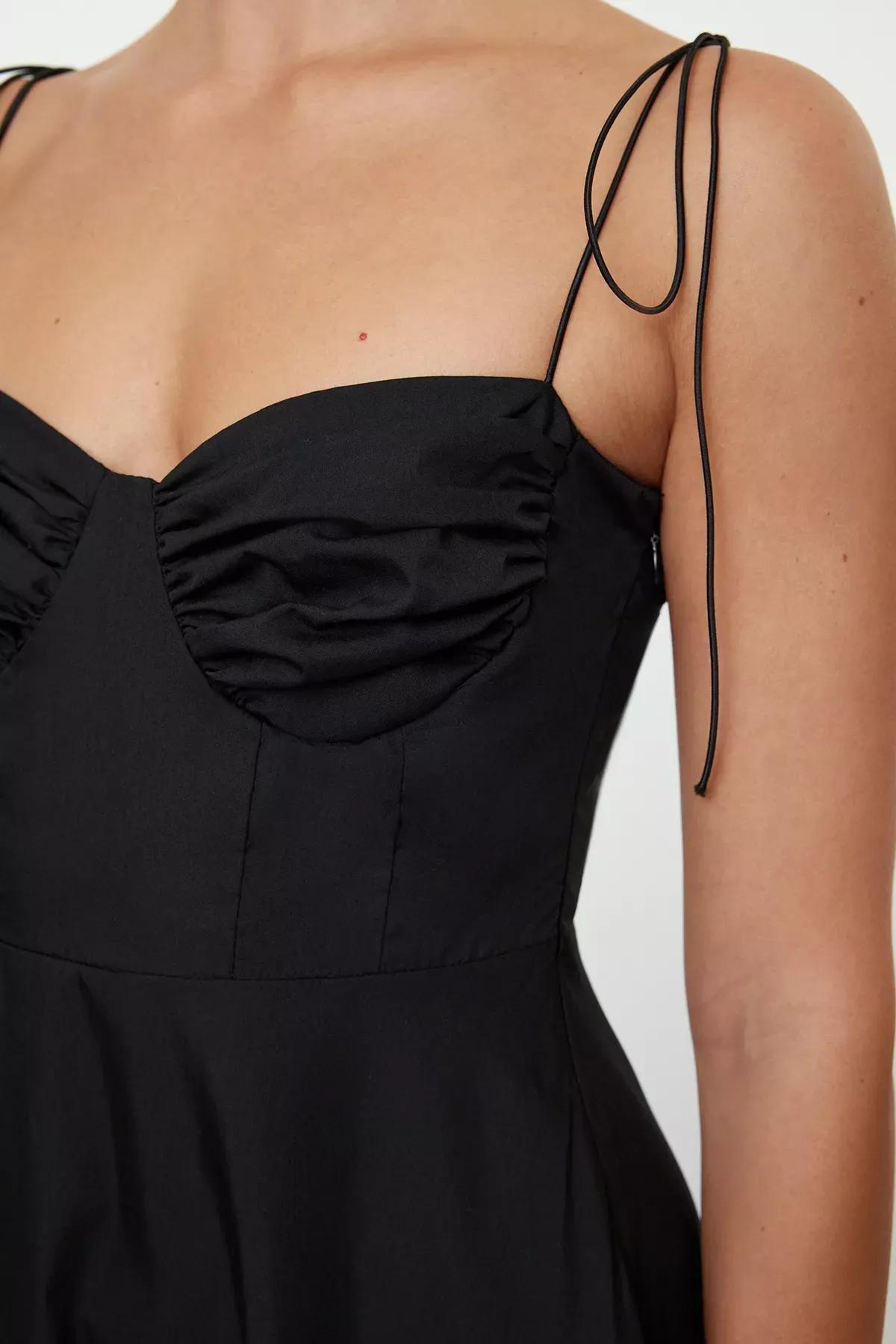 Black Detailed Woven Maxi Dress, , large image number 3