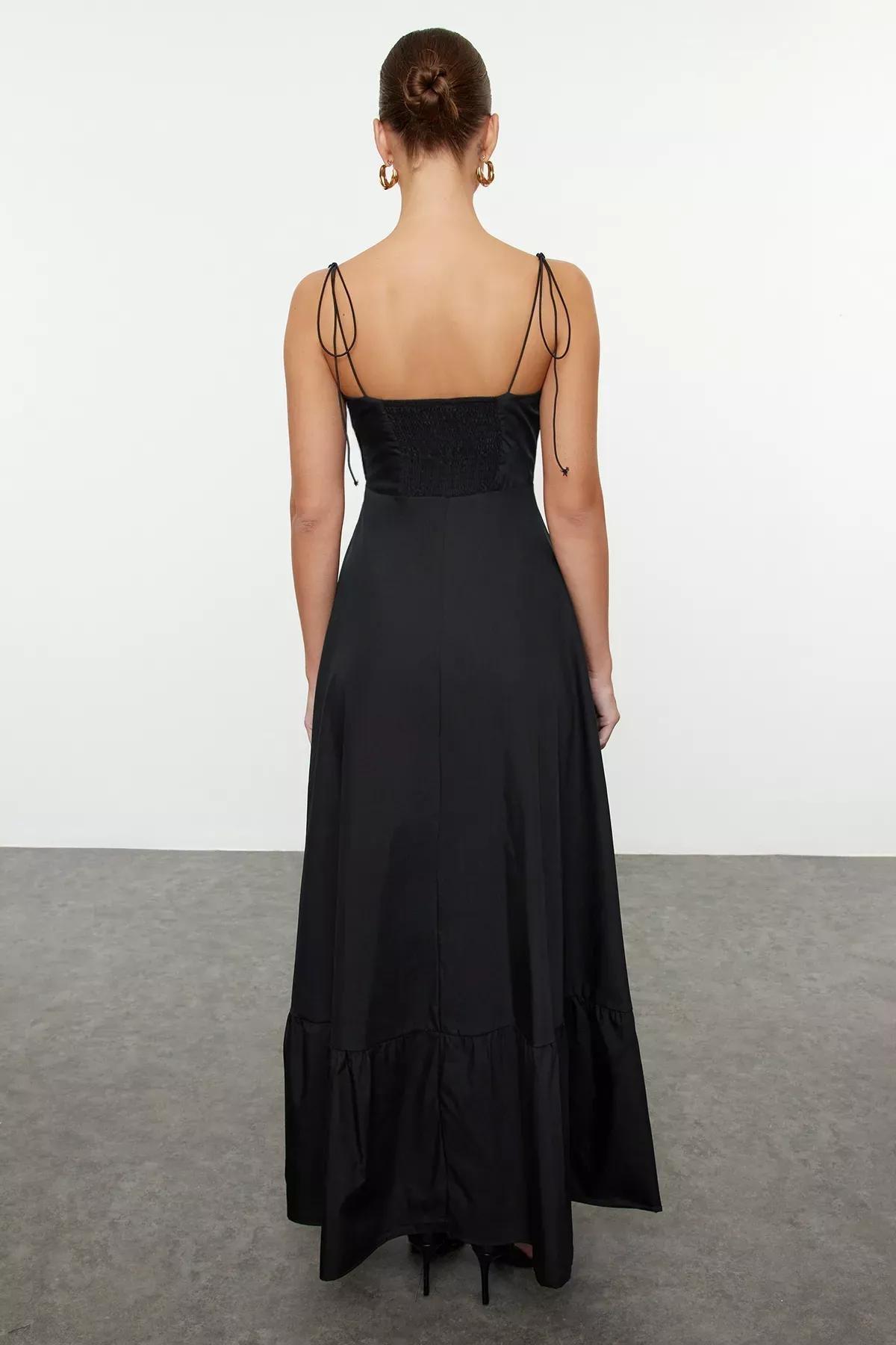 Black Detailed Woven Maxi Dress, , large image number 4