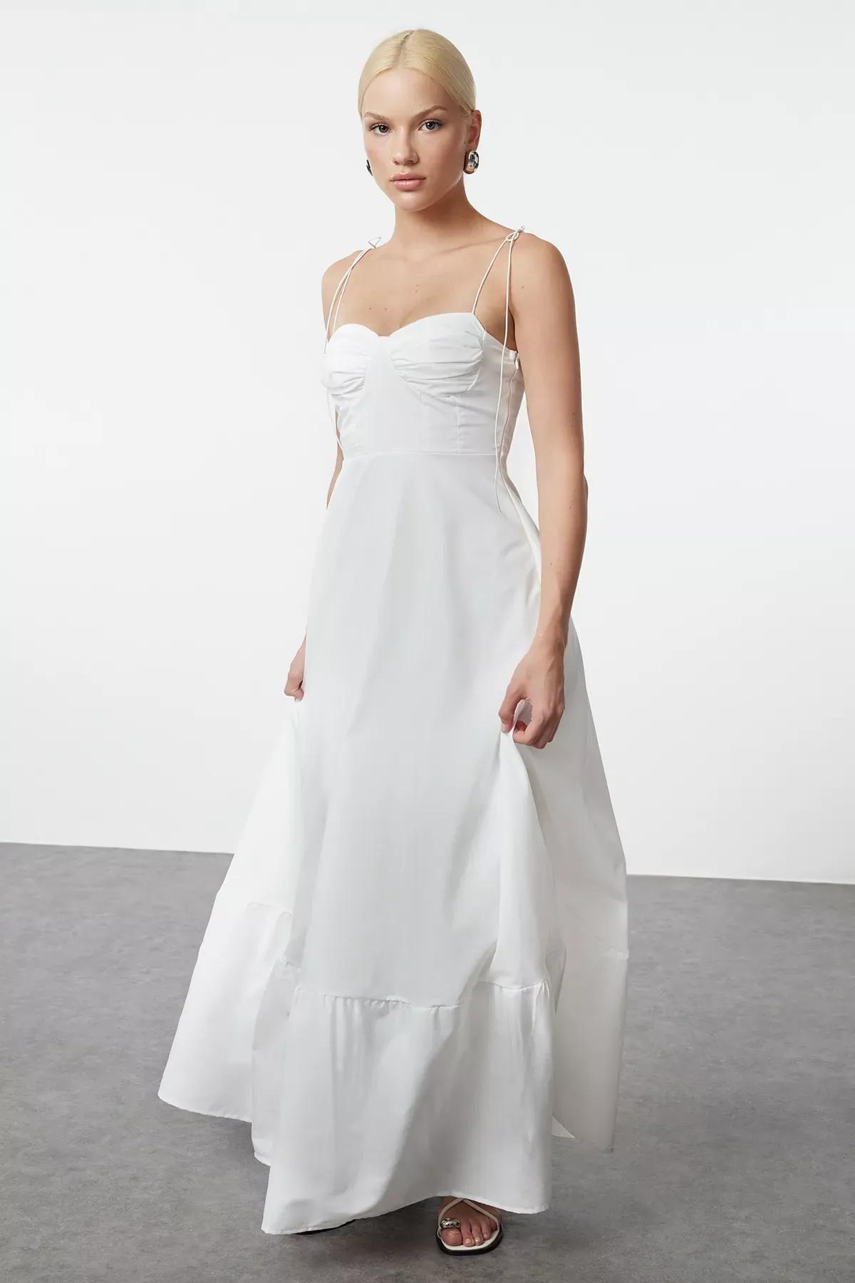 White Drape Detail Maxi Dress, White, large image number 0