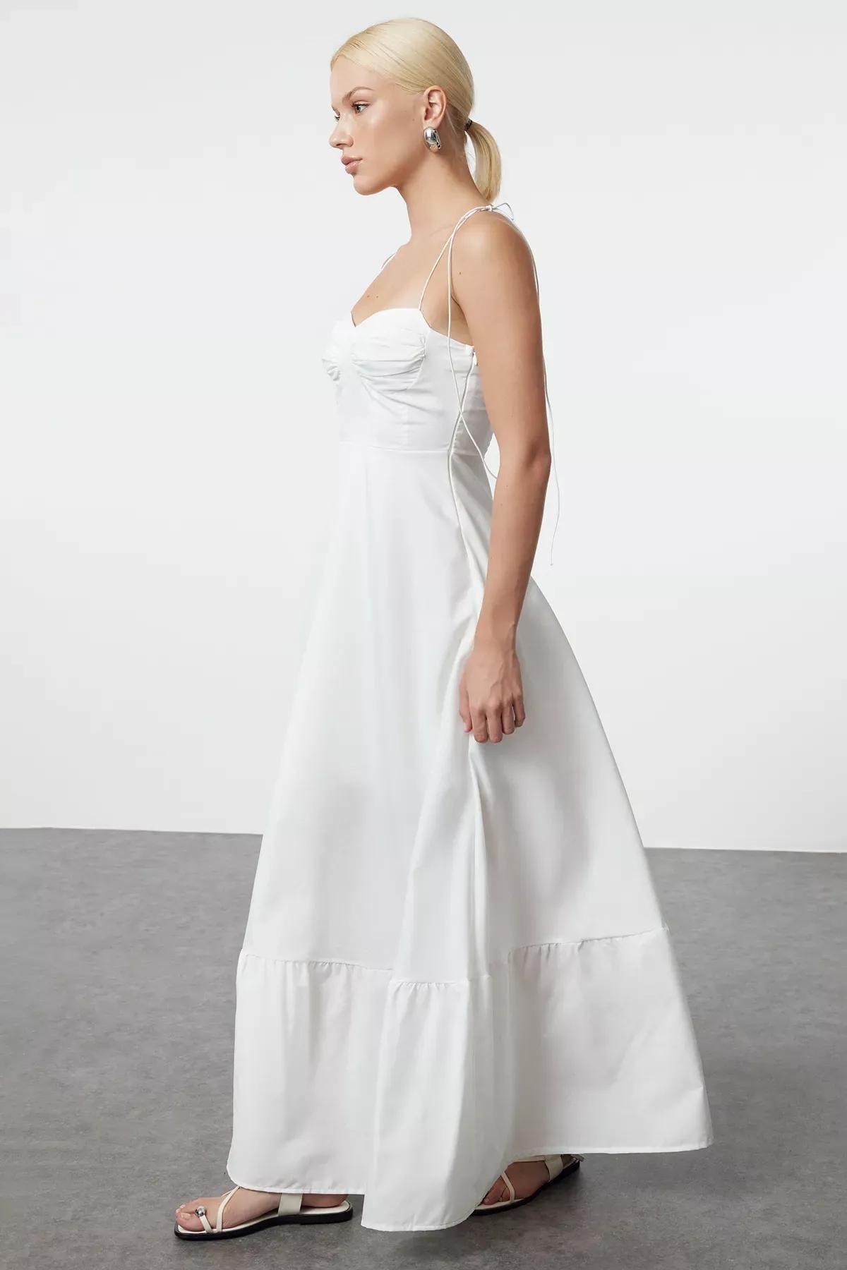 White Drape Detail Maxi Dress, White, large image number 1